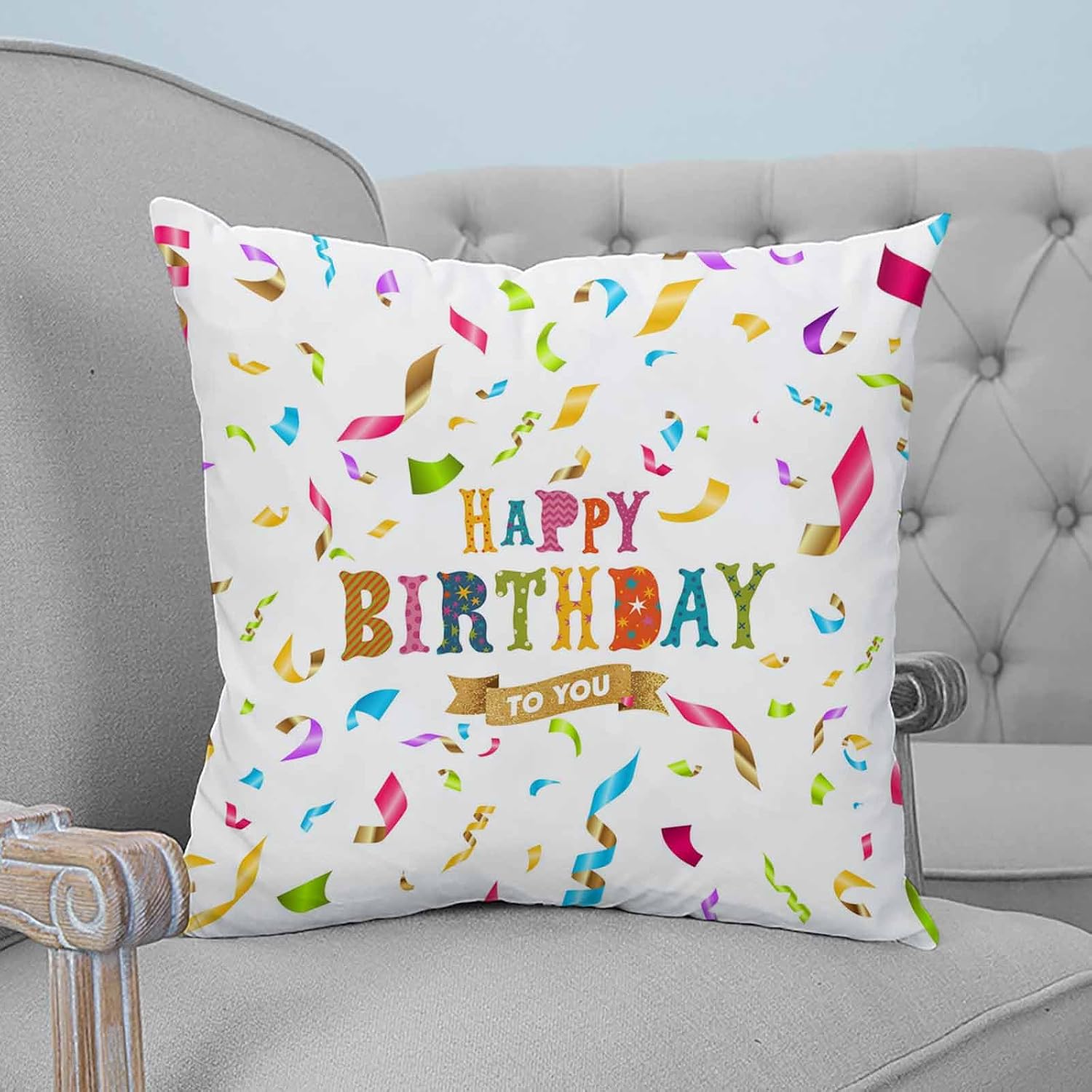 Happy Birthday Pack of 2 Pillowcases Colorful Ribbon Pillow Covers for Bedroom Sofa Living Room Camping 20 x 20 Inch image 4