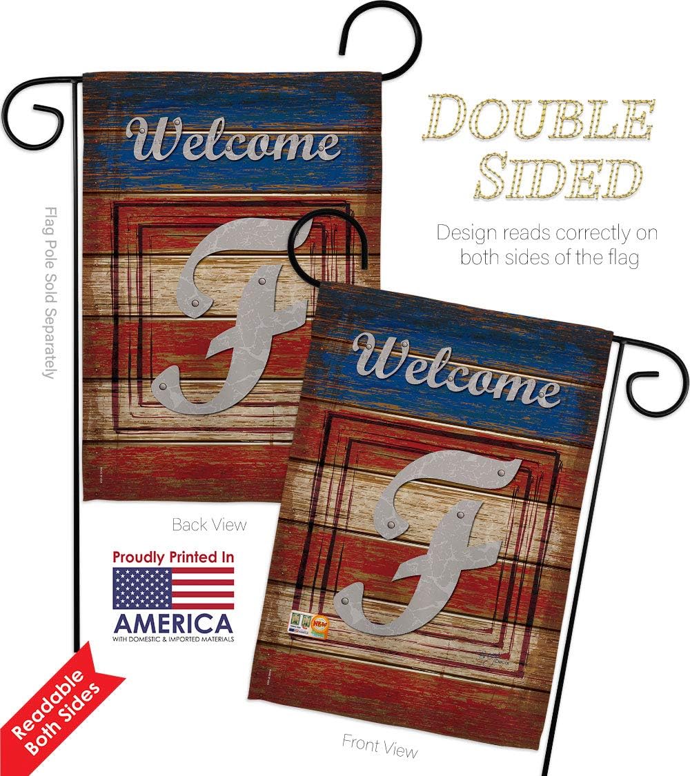 Patriotic F Initial Garden Flag Set Wood Dowel Monogram Americana Star and Stripes Patriotism Independence Memorial United State American Small Gift Yard House Banner Double-Sided 13 X 18.5