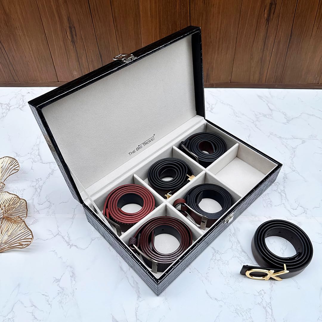 La Trove Leatherette Display Box Case Organizer| Accessory Box for Men Women Unisex Gift Boxes Organiser(6 Slot Belt Case, Closed, Black) (B0BL125DMJ) Amazon Price History, Amazon Price Tracker