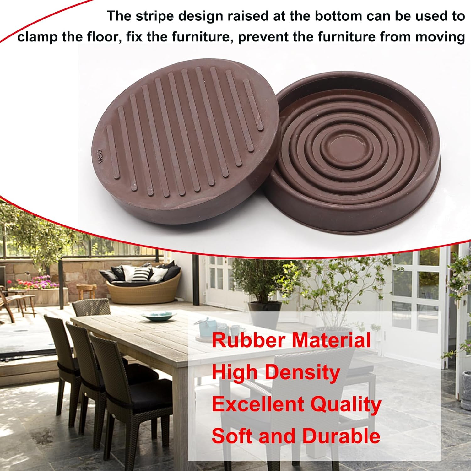 smseace 3X3 Caster Cups, Furniture Cups Brown Round Rubber Castor Cups with Anti-Sliding Floor Grip, Non Skid Sofa Chair Furniture Floor Protectors (4 Pack)