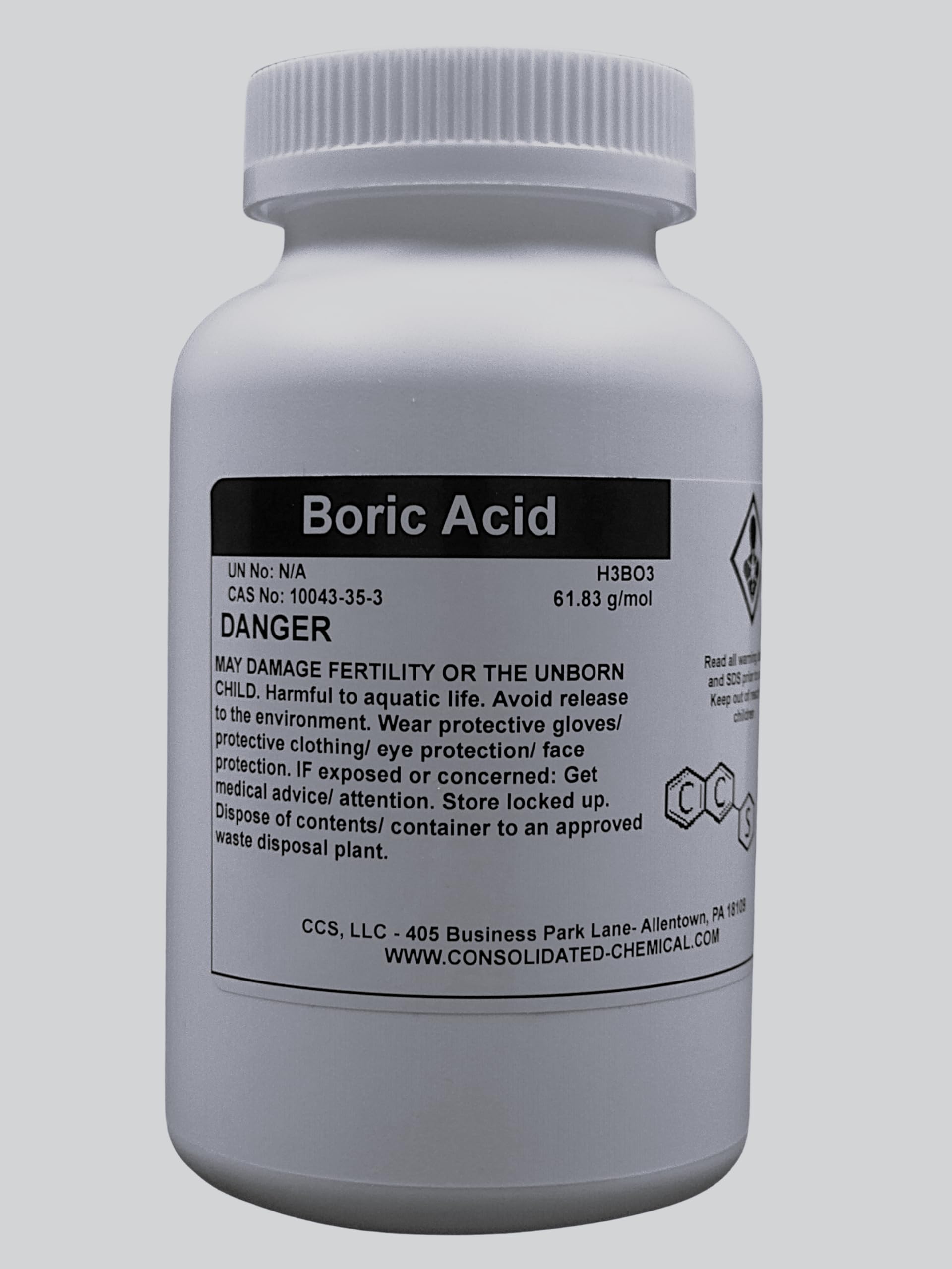 CCS CONSOLIDATED CHEMICAL & SOLVENTS Boric Acid 99.9% - Premium Multipurpose Cleaner - Kitchen Cleaner, Laundry Stain Remover and Deodorizer, Manufacturing - Industrial Grade Strength - 250g