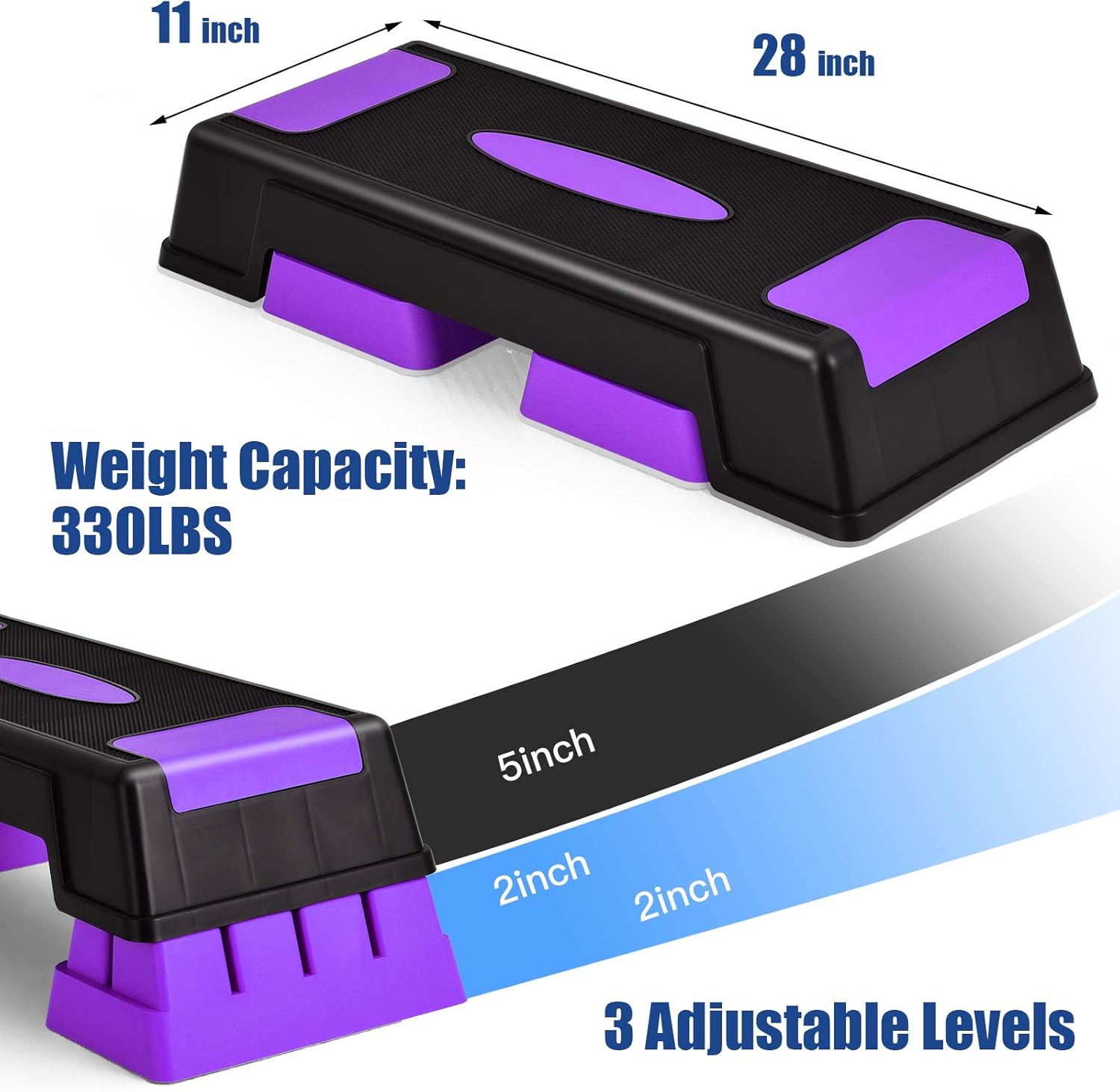 GYMAX Exercise Step Platform, 30” Aerobic Stepper with Risers, 5”-7”-9” Height Adjustable Non-slip Training Stepper for Home Gym Fitness