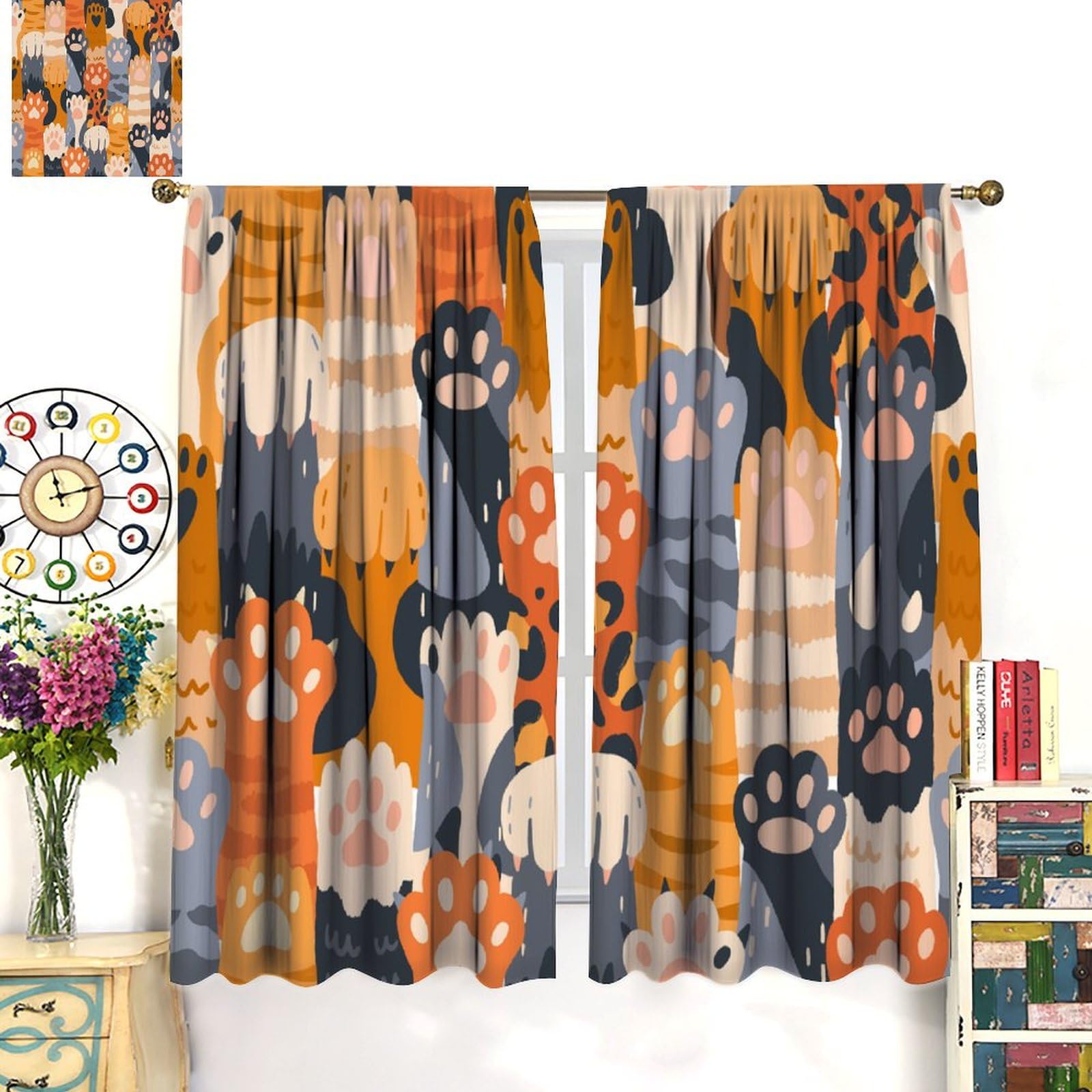 BenYaSong Paw Blackout Window Curtain Hand Drawing Like Paw Prints Cartoon Pattern Drawing Style Animal for Home Kitchen Restaurant Decoration Window Curtain 2Panel 52" W X 84" L