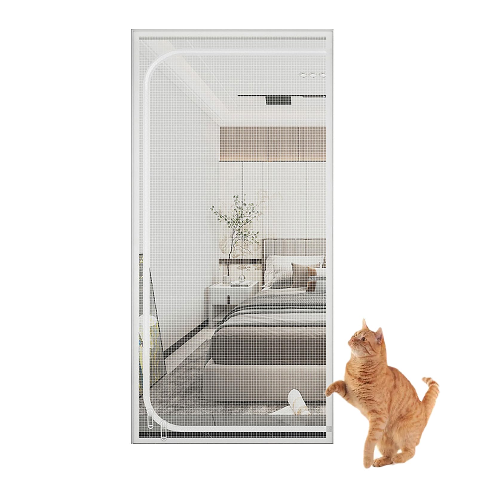 Puerta mosquitera para gatos, iFCOW Puerta mosquitera a Prueba de rasguños para gatos con Cremallera Evita Que los Cachorros gatos salgan Corriendo de la Cocina del Dormitorio de la casa