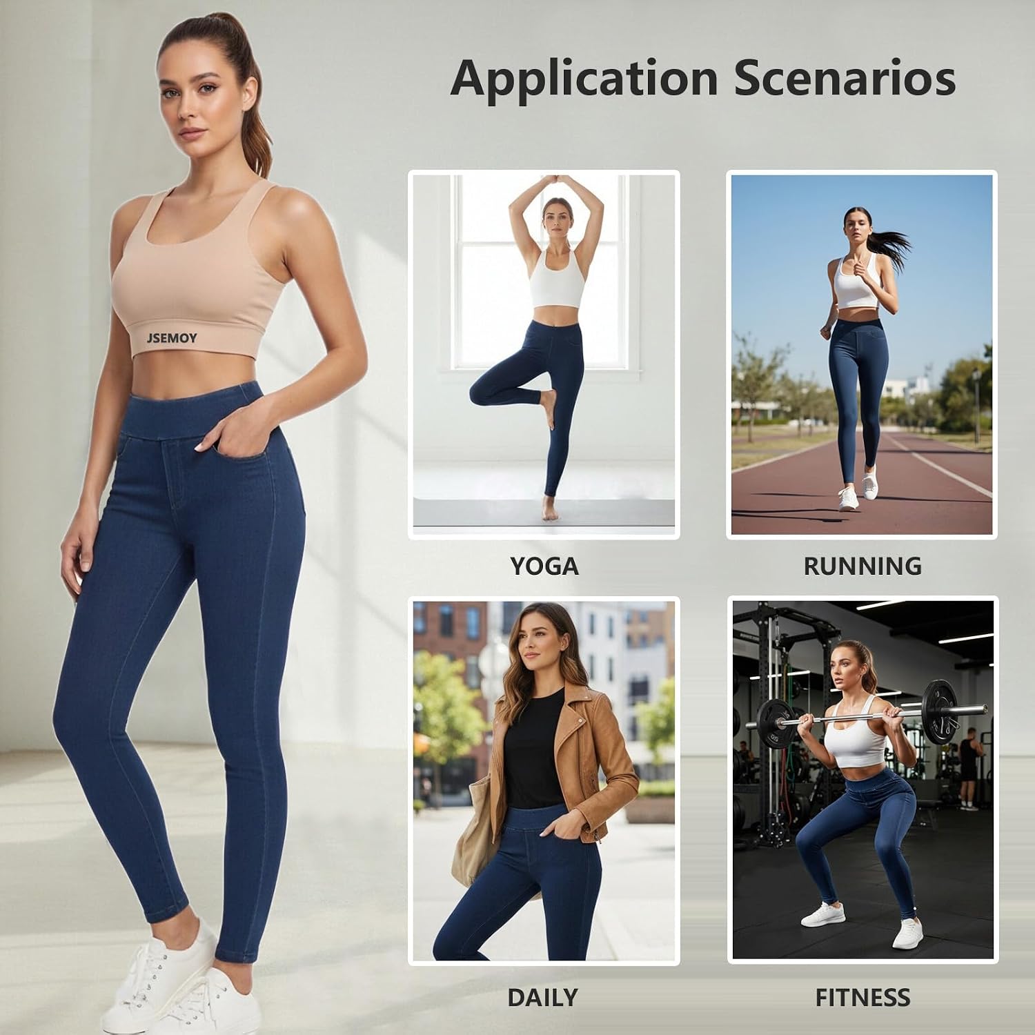 Women's High Waisted Denim Jeggings, Tummy Control Skinny Jeans Pants,Stretchy Pull-On Skinny Fit Leggings