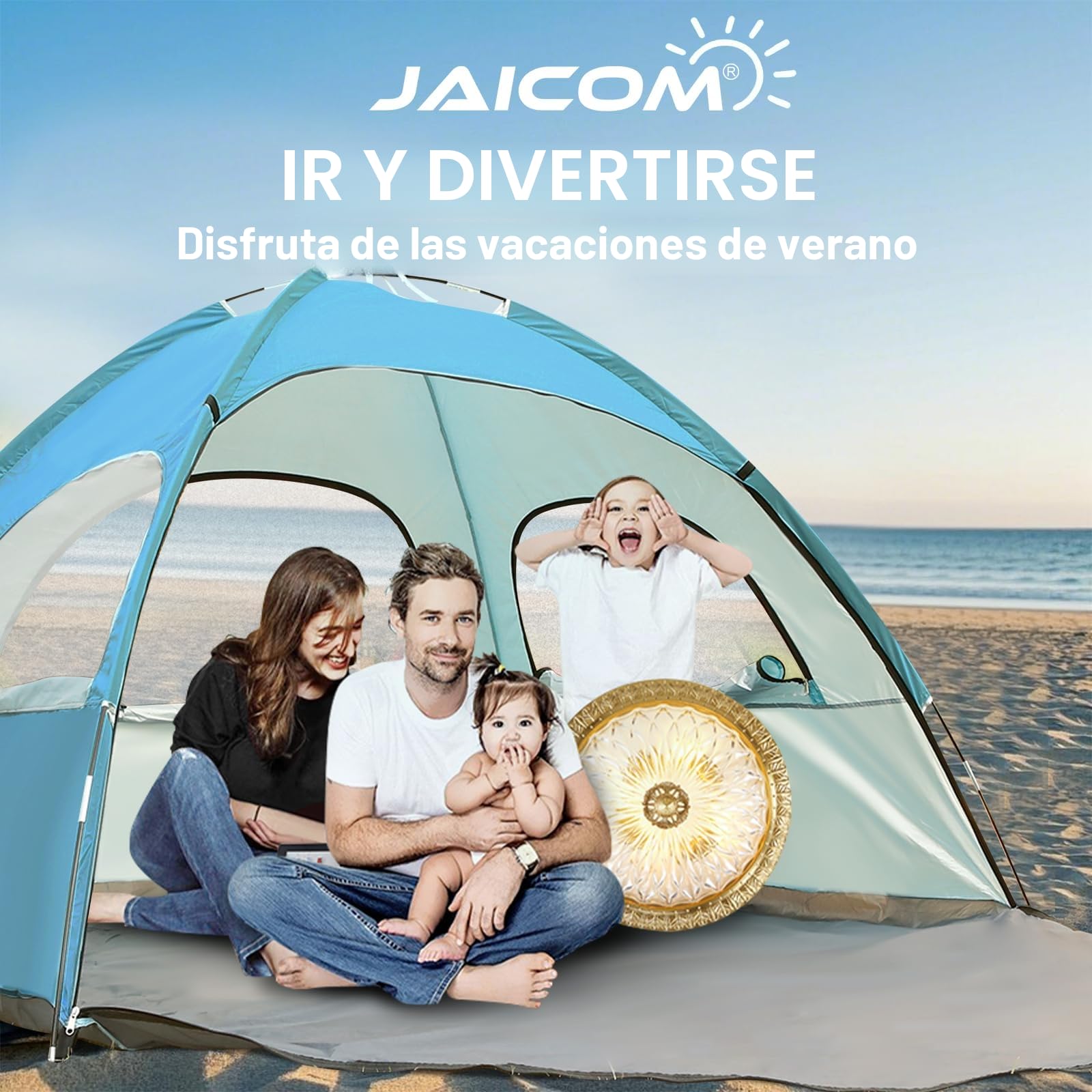 JAICOM Tienda de campaña playa 2-3 personas UPF 50+ UV ligera montaje rápido 3 ventanas ventiladas familia