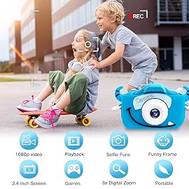 Goopow Kids Camera Toys for 3-8 Year Old Girls Boys,Children Digital Video Camcorder Camera with Cartoon Soft Cover, Best Chritmas Birthday Festival Gift for Kids - 32G SD Card Included