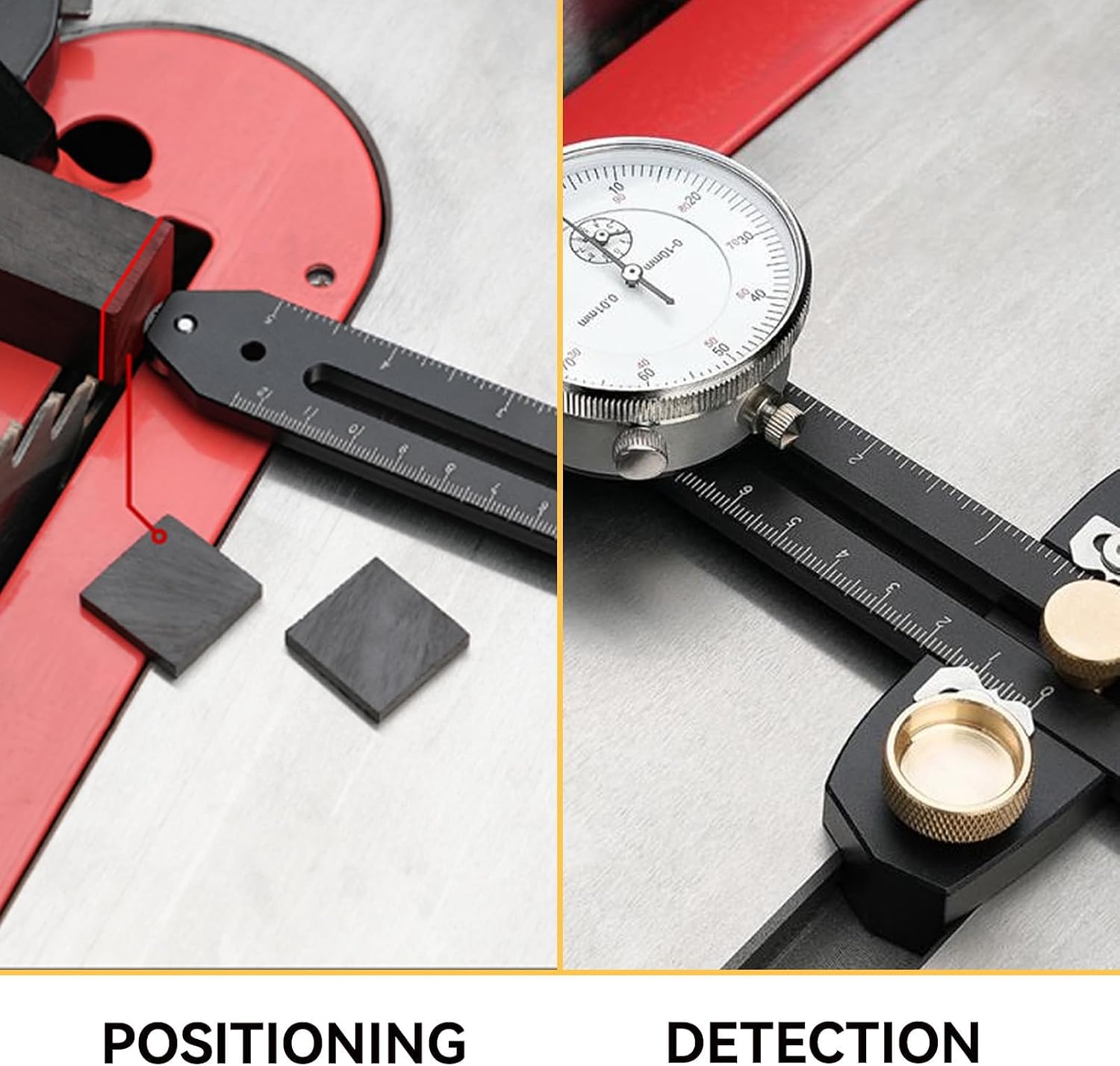 Thin Rip Jig Table Saw Jig Guide, Table Saw Alignment Gauge Calibrator Dial Indicator Thin Rip Jig Guide Accessories Woodworking Tool 0-120mm Adjustable (Black Set)