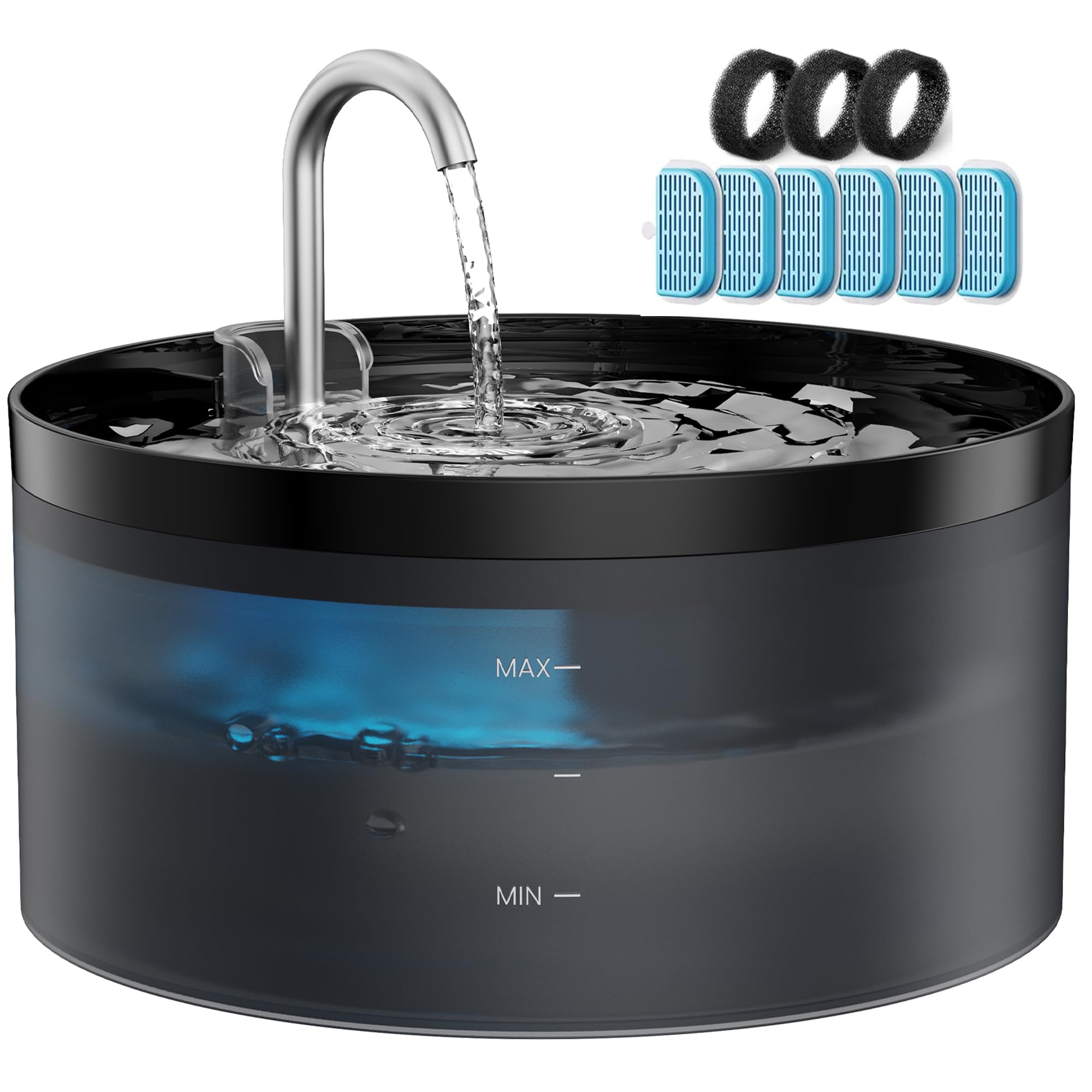 Fontanella per Gatti Fontanella Gatto: Fontana per Gatto - Forma di Rubinetto - Pompa Dell'acqua Super Silenziosa, Nero-3.2L+6 Filtris+3 Spugnas