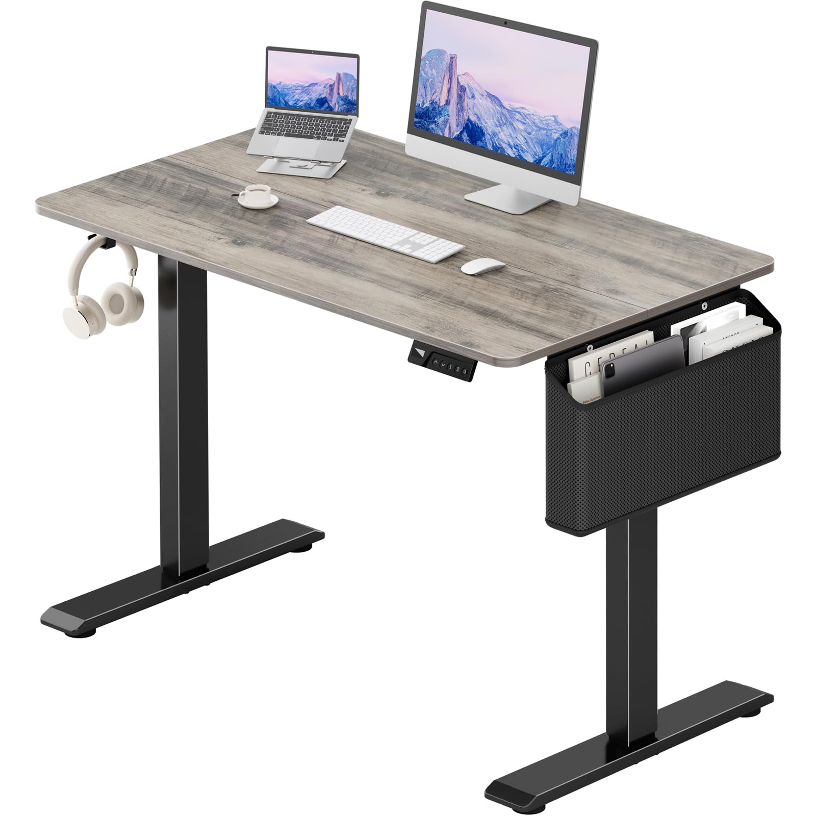 Condition photo showing New/Like New for Grey Electric Compact Standing Desk - 40 Inch Small Office Computer Sit to Stand Desk for Work Study Writing, Mini Sit to Stand Desks Workstation Table for Adult Boys Girls Home Office Bedroom