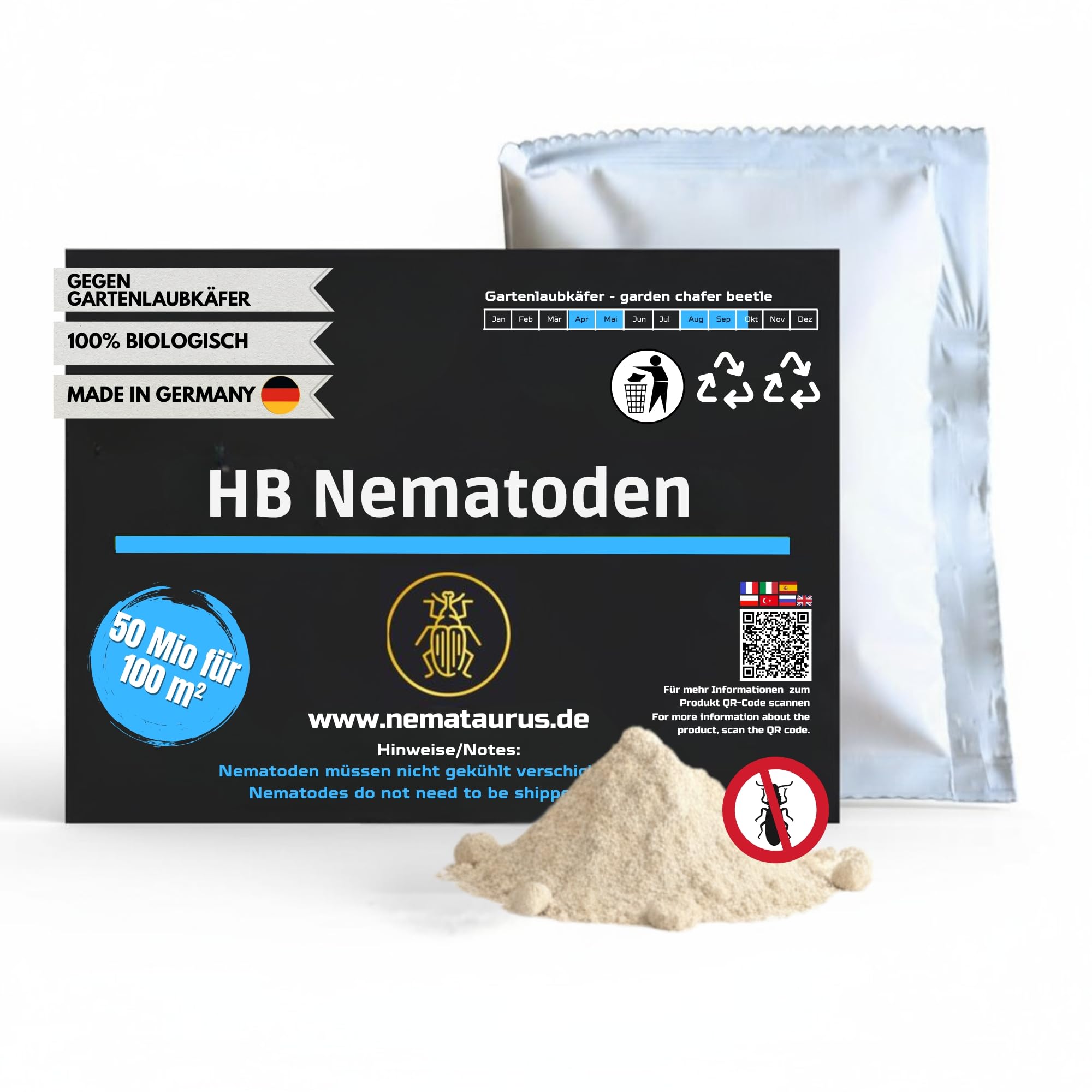 HB-Nematoden gegen Gartenlaubkäferlarven – Biologische Schädlingsbekämpfung – 50 Mio/100 m2