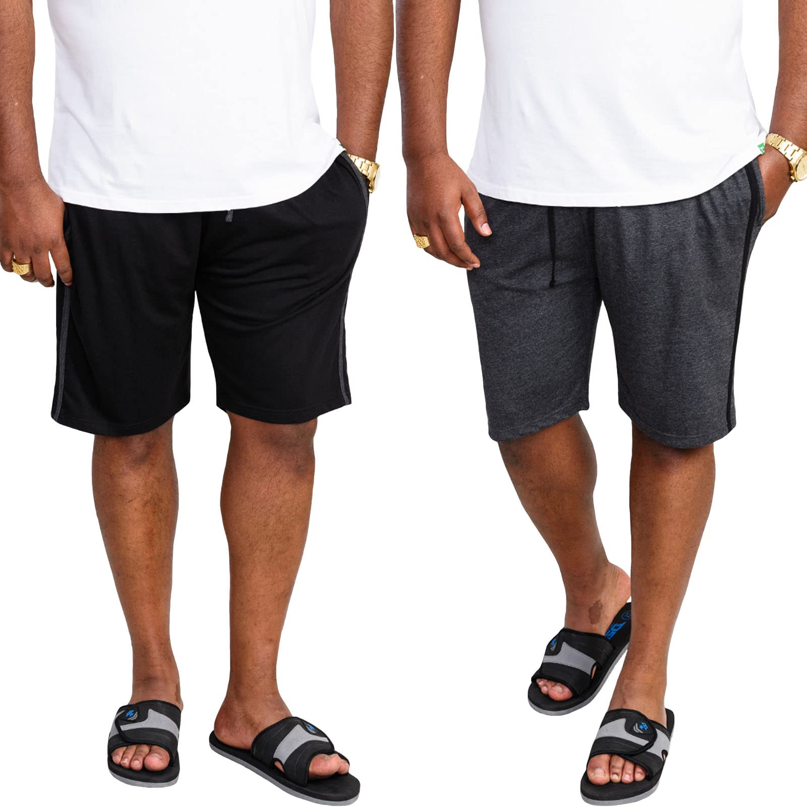 D555 Men's Black/Charcoal Duke Ryan Big Tall 2 Pack Jersey Shorts - 6XL