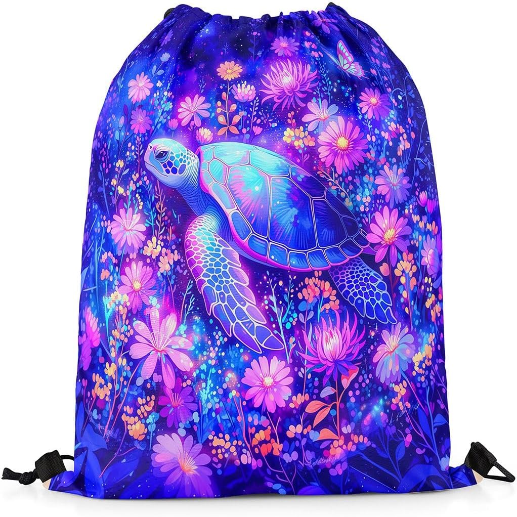 Castle Fairy Gold Blue Dragon Drawstring Backpack Book Mushroom Sackpack for Gym Sports,Starry Sky Night Water Resistant String Bag,Magical Fantasy,13"X16"