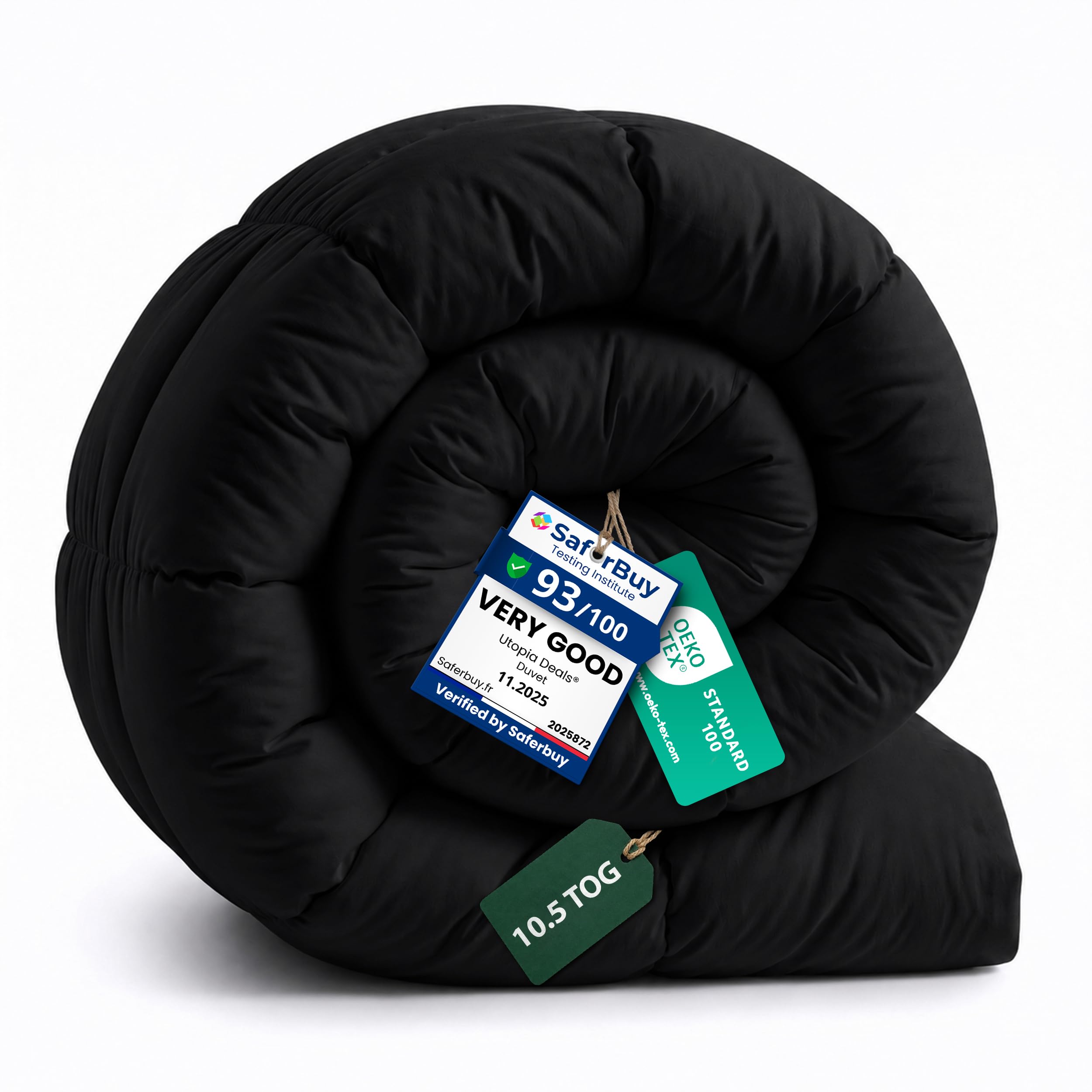 Utopia Bedding King 10.5 Tog Duvet Insert with Corner Tabs - Square Stitch, King Size, Black โ image 1
