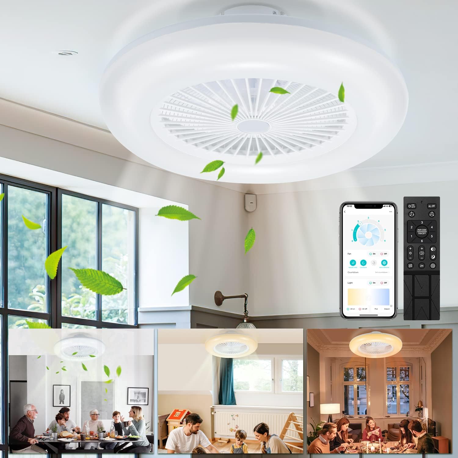 Leiser Deckenventilator Mit Licht – 6 Stufen, Dimmbar, App-Steuerung & Reversible Luftrichtung