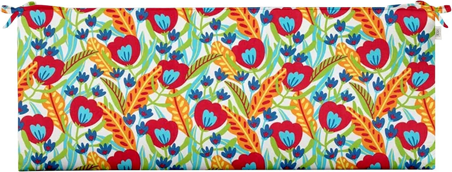 RSH Décor Indoor Outdoor 3" Foam Bench Cushion with Ties, (38" x 18" x 3") Choose Color (Daelyn Cherry) - Made in USA
