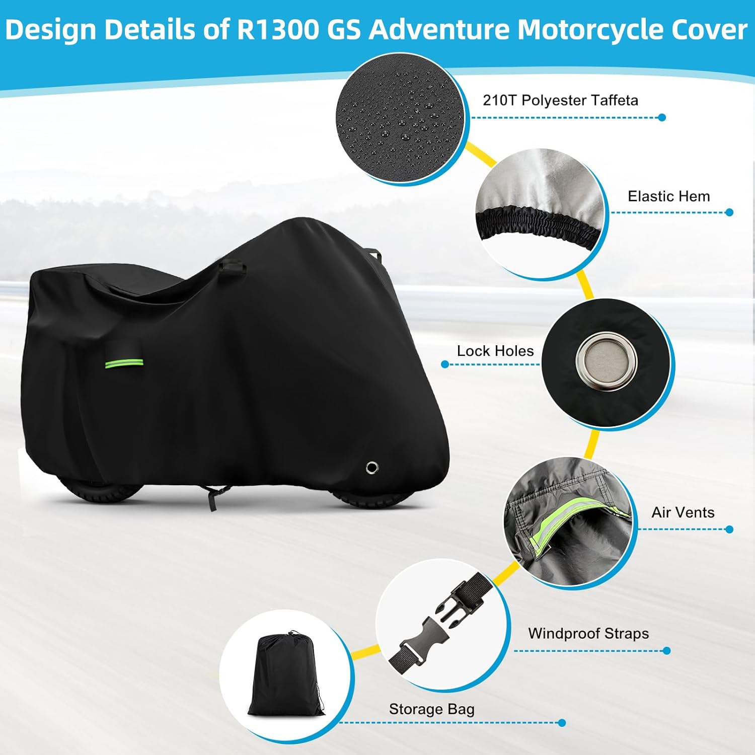 Motorcycle Cover Waterproof for BMW R1300GS/R1250GS/F900GS/Adventure with Trunk Model, Heavy Duty Outdoor Sun Rain UV Dust All Weather Protection Motorbike Cover with Soft Cotton Lining & Lock Hole