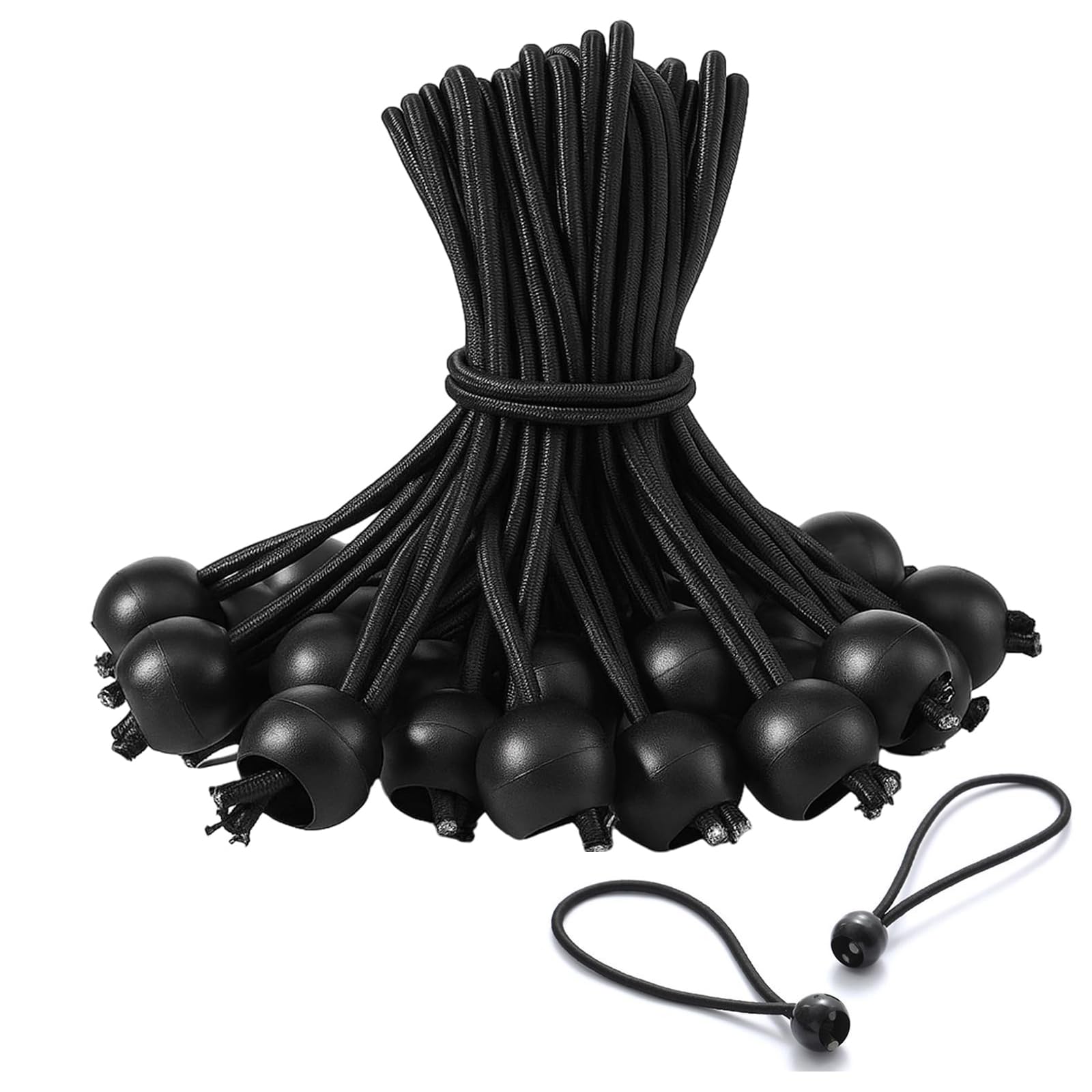 30PCS Bungee Cords with Balls - 4 Inch Heavy Duty Elastic Tie Down Straps - Adjustabl Black Ball Bungee Toggles for Tarpaulin Tent Canopy Flag Pole