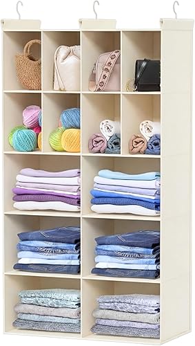 Miniatura 10 de Organizador de armario colgante de 6 niveles, Organizador de suéter de 16 compartimentos para armario con 3 ganchos resistentes, Organizadores