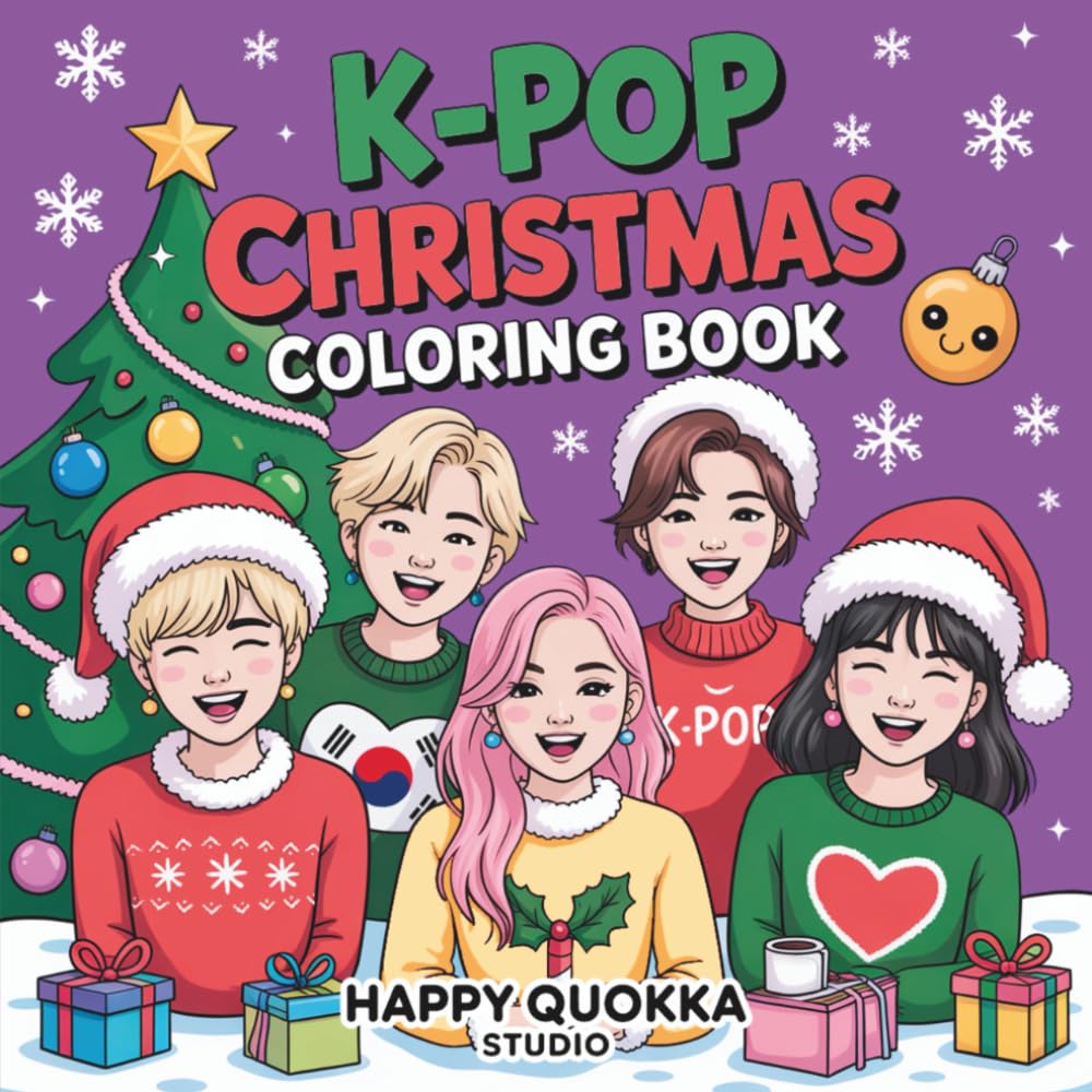 K-pop Christmas Coloring Book for Kids, Teens and Adults: 39 Cute and Festive Kpop Idol Illustrations with Santa, Snow, Gifts, and Holiday Fun | Relaxing Coloring Pages for Fans of Music and Art