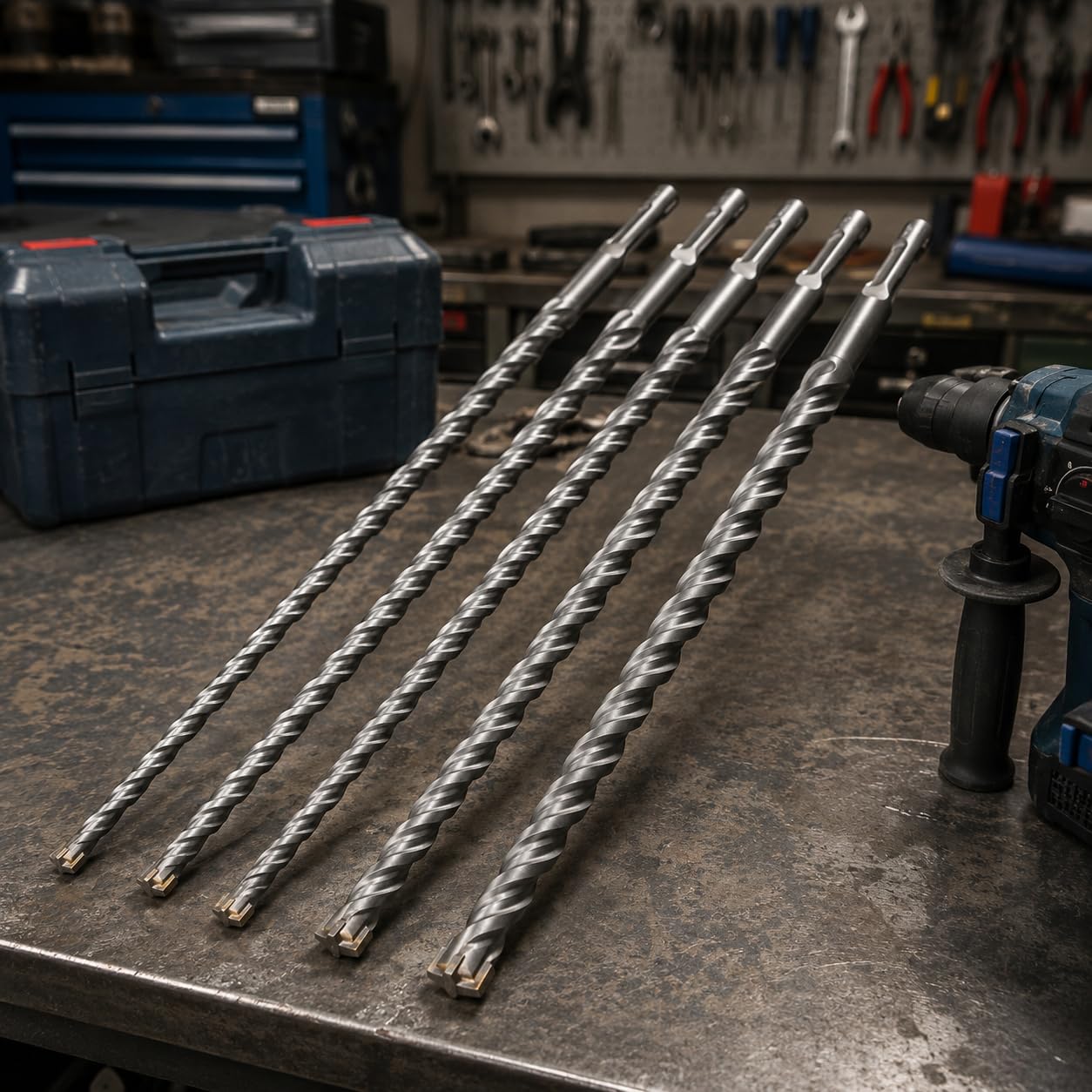 Lot de 5 forets SDS Plus 600 mm pour perceuse perforatrice - Diamètres 10, 12, 16, 20, 24 mm pour béton, pierre et béton - Haute résistance et durabilité