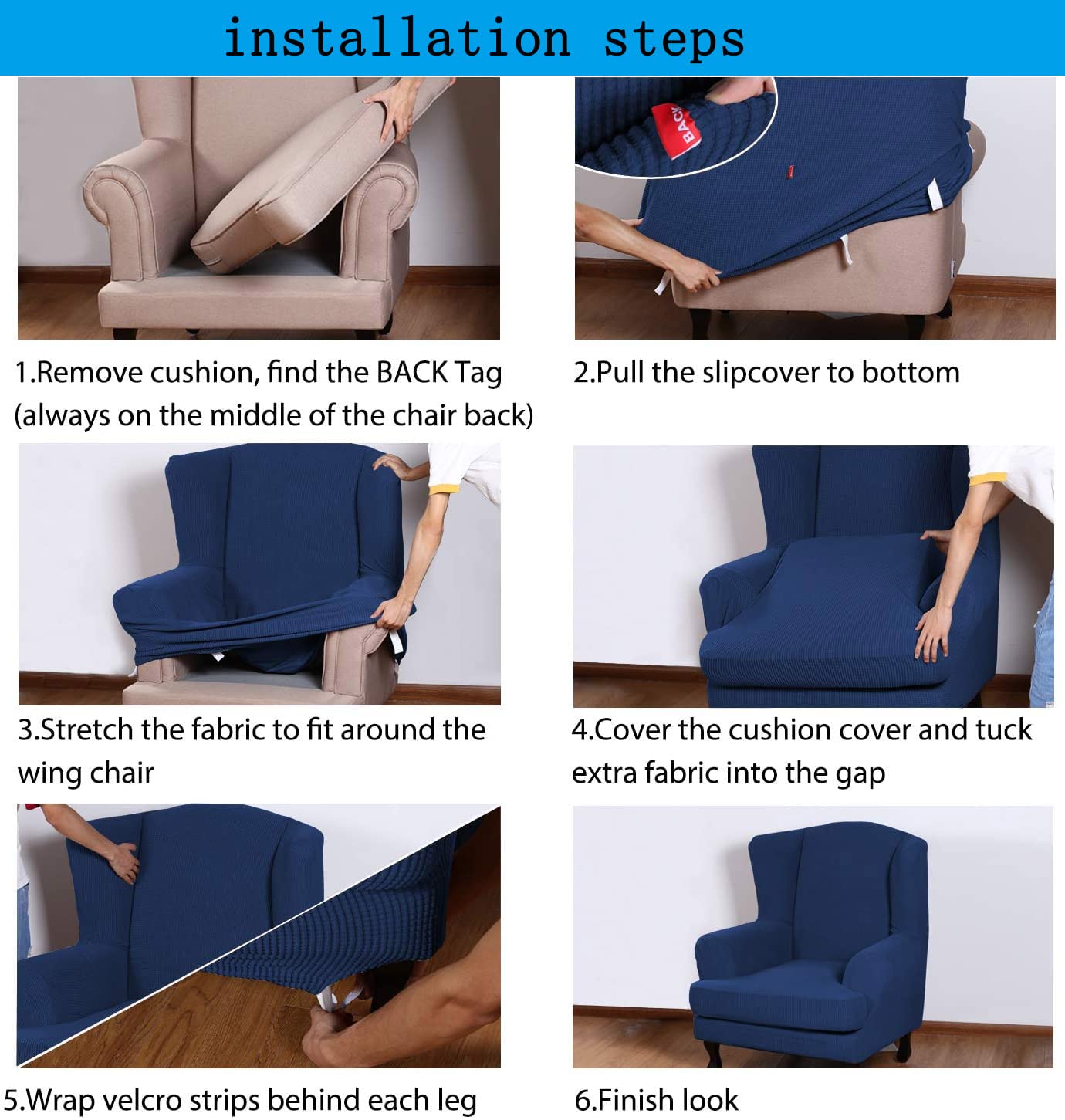 2 Stück Ohrensessel Überzug, Strecken Ohrensessel Überzug Bezug Rutschfester stilvoller Ohrensesselbezug aus Spandex-Gewebe für Wohnzimmer Schlafzimmer -Schwarz