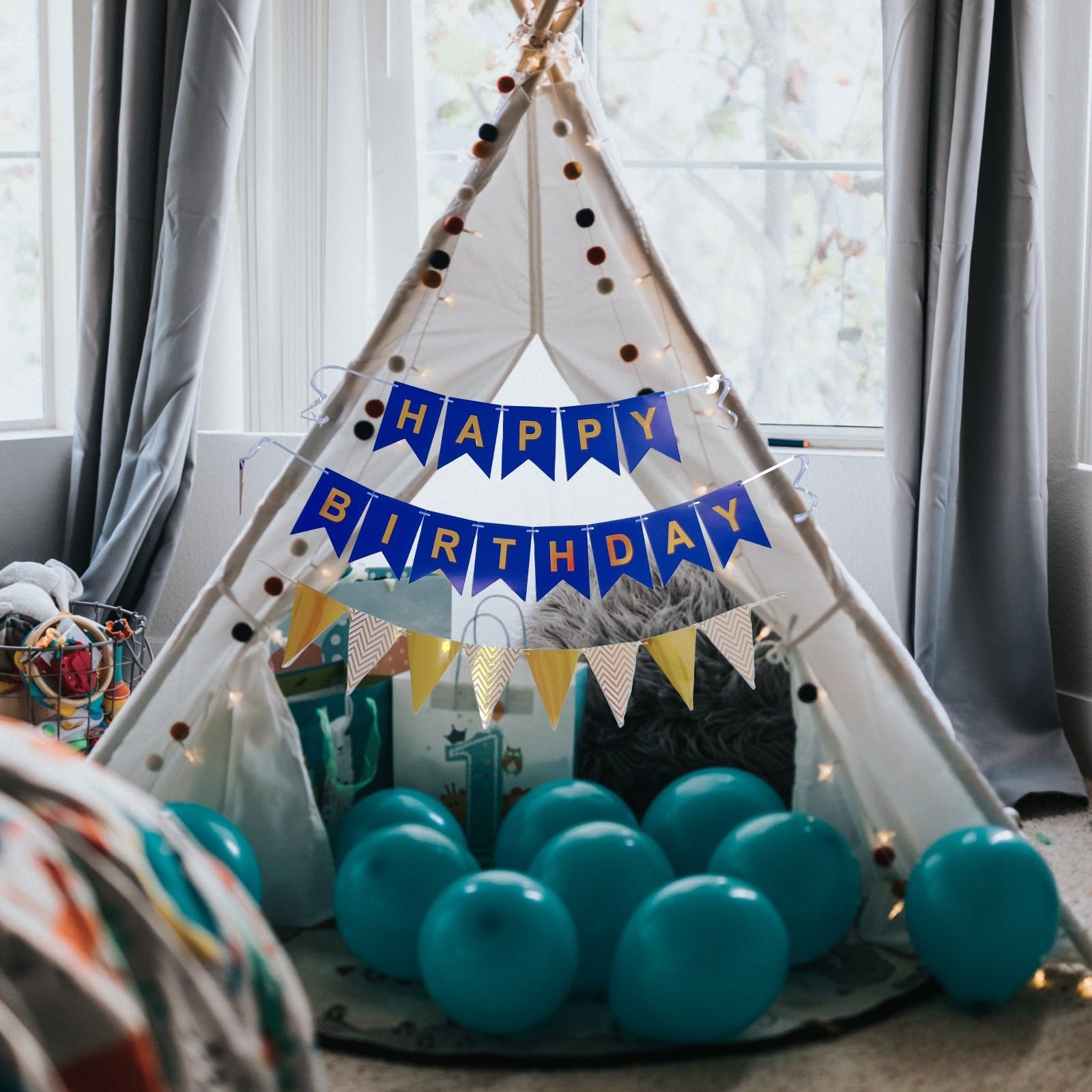 Navy Blue & Gold Happy Birthday Banner Set With 12 Pennant Flags - DIY Party Decor - View #12