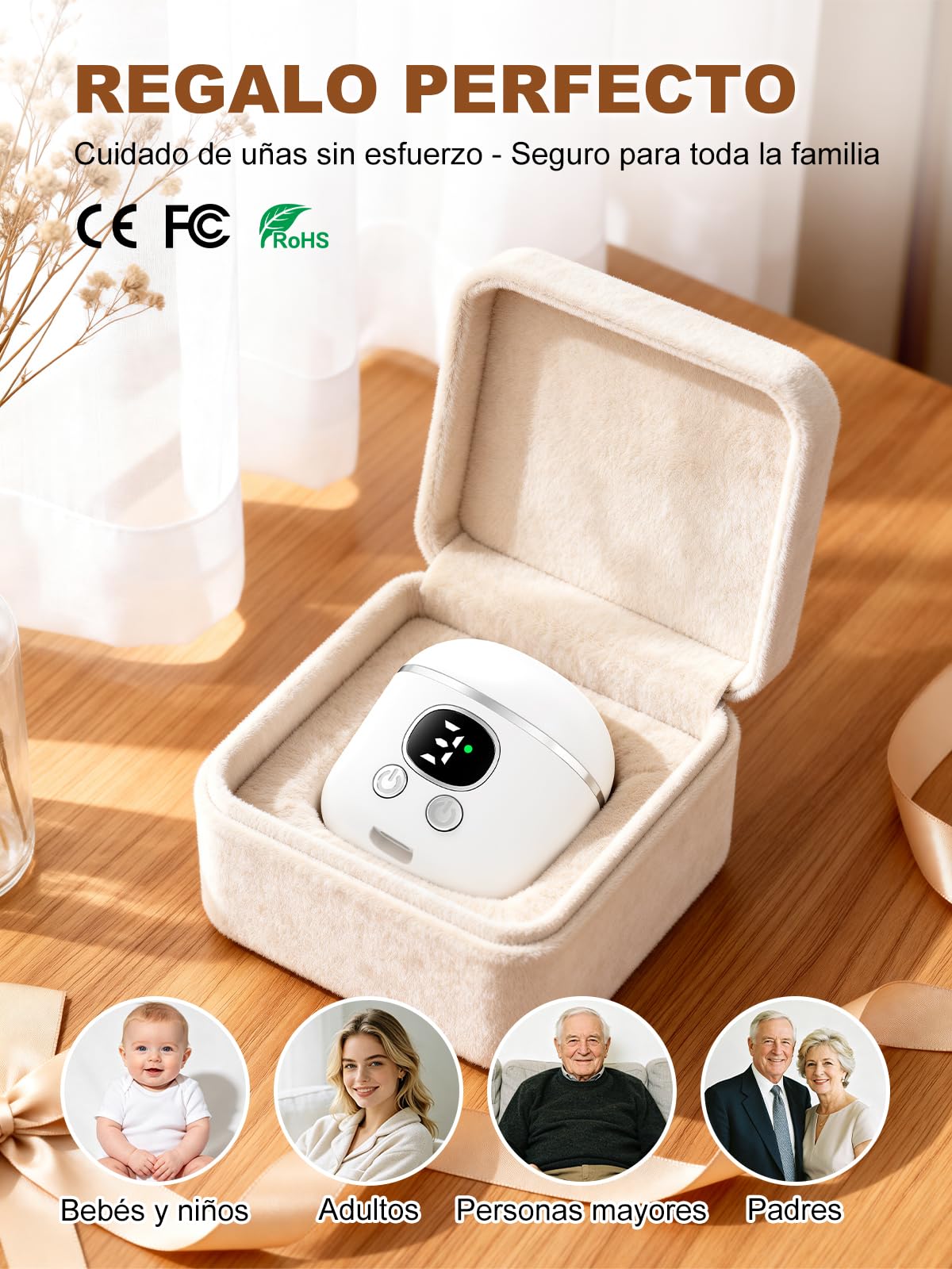 COPPA RT-01 Cortaúñas Eléctrico, Cortaúñas Automático 3 en 1 con Cabezal Doble y Lupa, 3 Velocidades y Luz LED, Cortaúñas Inteligente Carga USB Seguro y Silencioso para Niños, Adultos, Ancianos