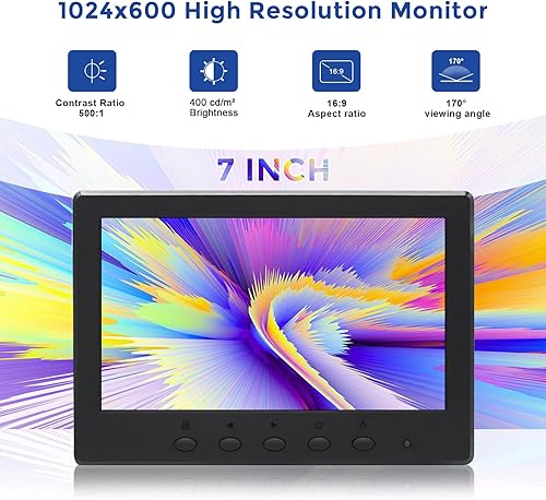 Miniatura 2 de OSCY Monitor pequeño de 7 pulgadas 1024x600 Mini HDMI Monitor Soporte HDMI VGA AV entradas BNC, altavoz dual integrado y contro remoto, pequeño para