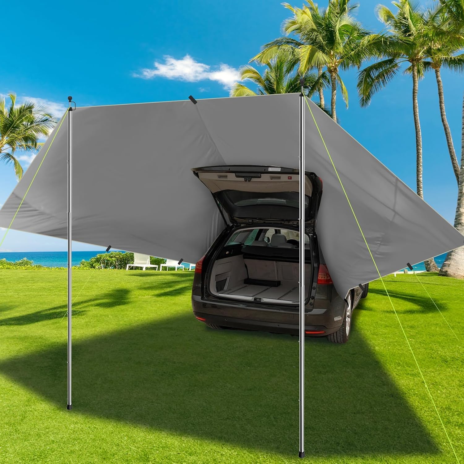 SANLIKE Car Awning Camping Tailgate Tent, Car Tent Tarp with Adjustable Tent Poles, Tailgate Awning, Waterproof Portable Tarp Multifunctional Sun Shelter for SUV Jeep Truck Outdoor Canopy SANLIKE Car Awning Camping Tailgate Tent, Car Tent Tarp with Adjustable Tent Poles, Tailgate Awning, Waterproof Portable Tarp Multifunctional Sun Shelter for SUV Jeep Truck Outdoor Canopy