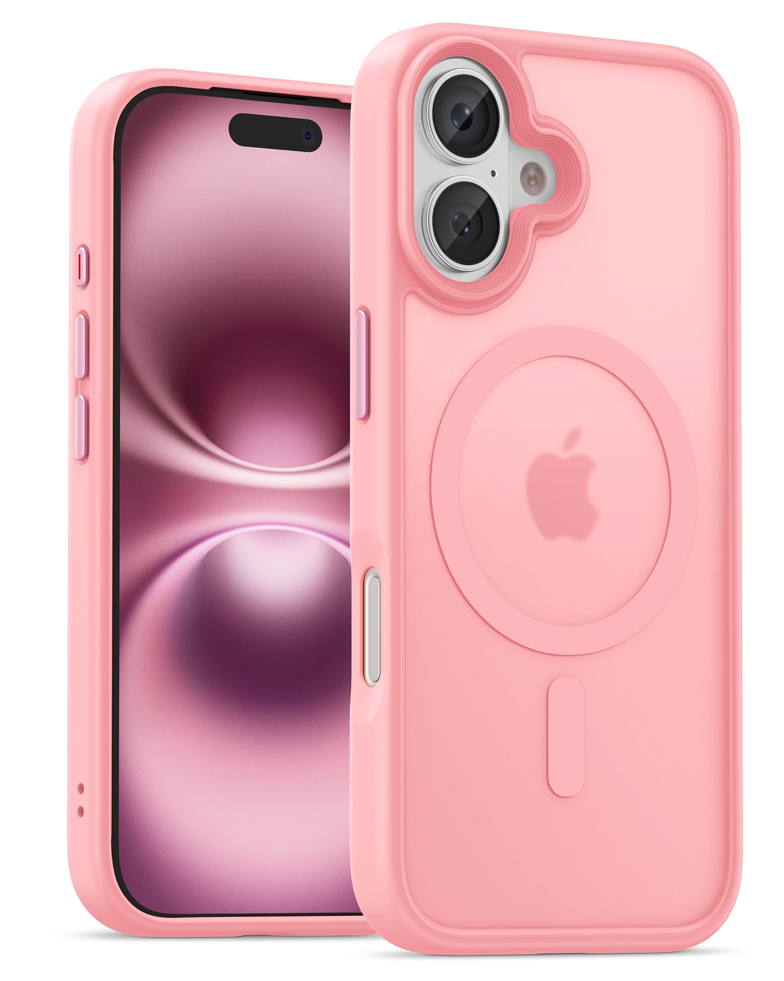 UNBREAKcable For iPhone 16 Case for MagSafe, Full Camera Protection, Built-in Magnetic Ring, Shockproof, Scratch-Resistant, Translucent Matte Mobile Phone Case for iPhone 16 Case 6.1 Inches, Pink