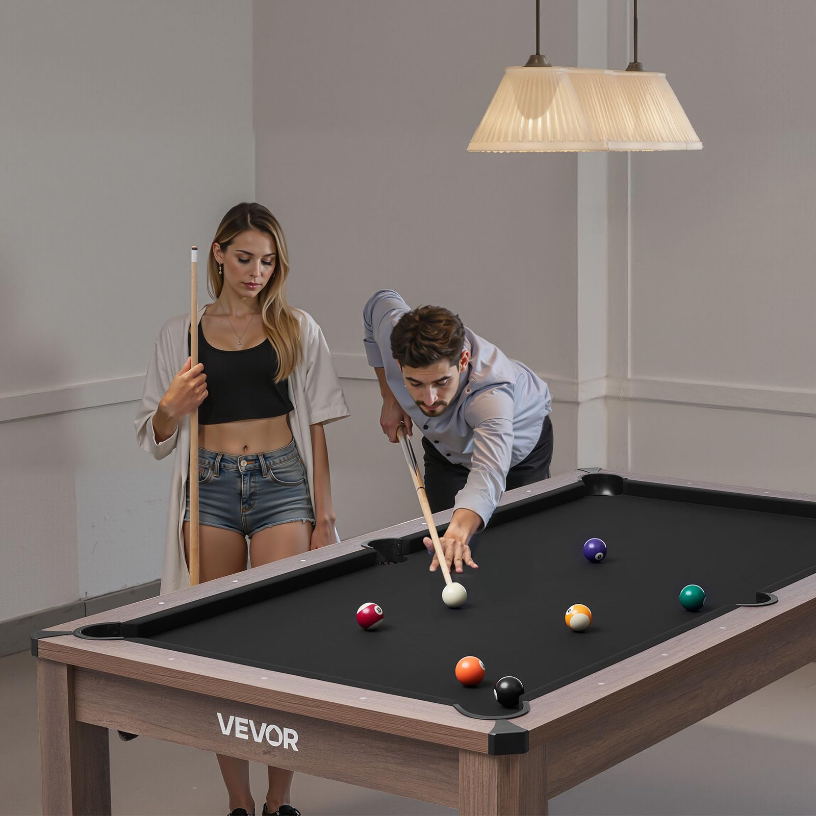 VEVOR 214 cm Billardtisch 3 in 1 Tischspiele mit Essplatte Tischtennisplatte, 137 kg belastbar, Queue-Ständer Kreidebürste