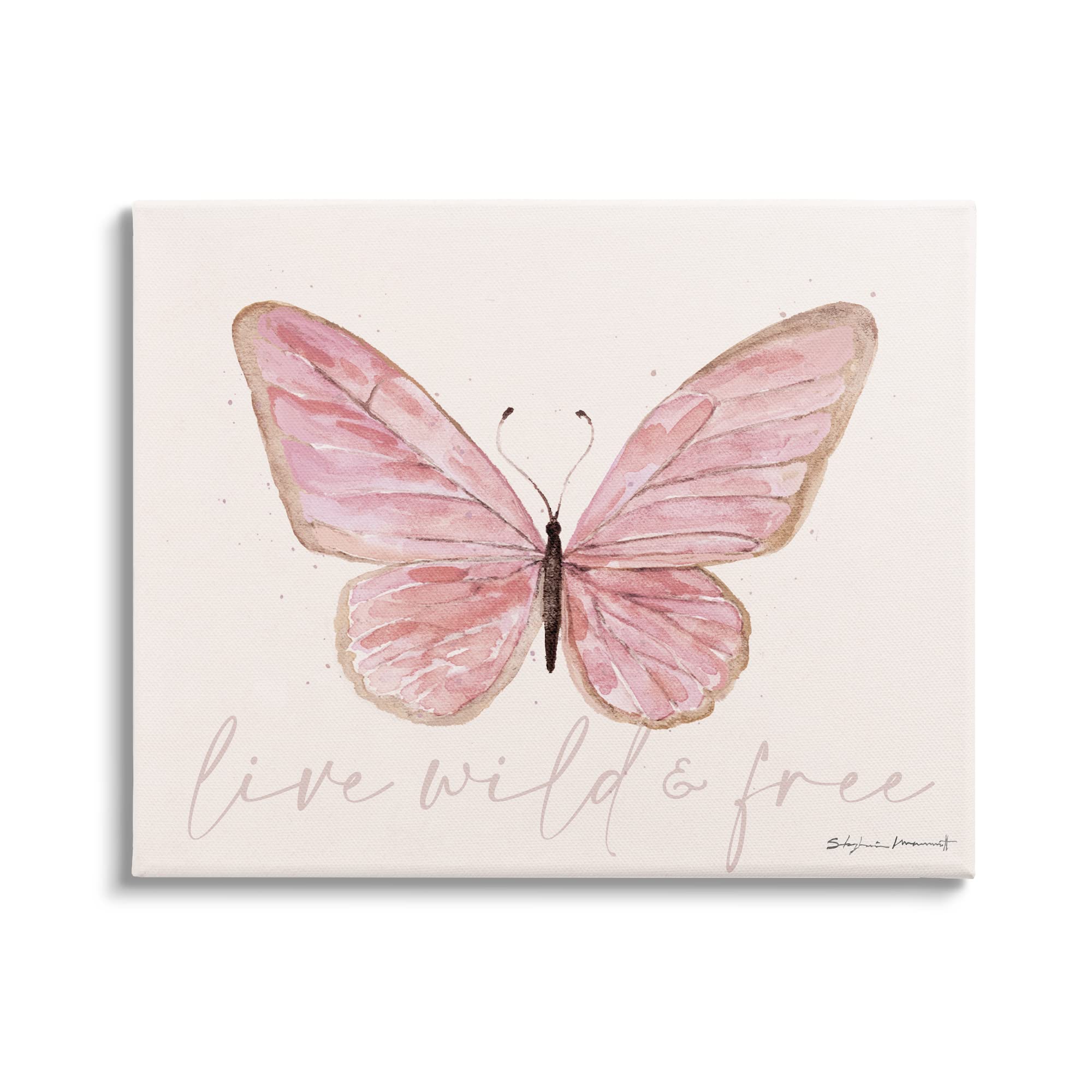 Condition photo showing Good Condition for stupell industries live wild & free pink butterfly canvas wall art, design by stephanie workman marrott