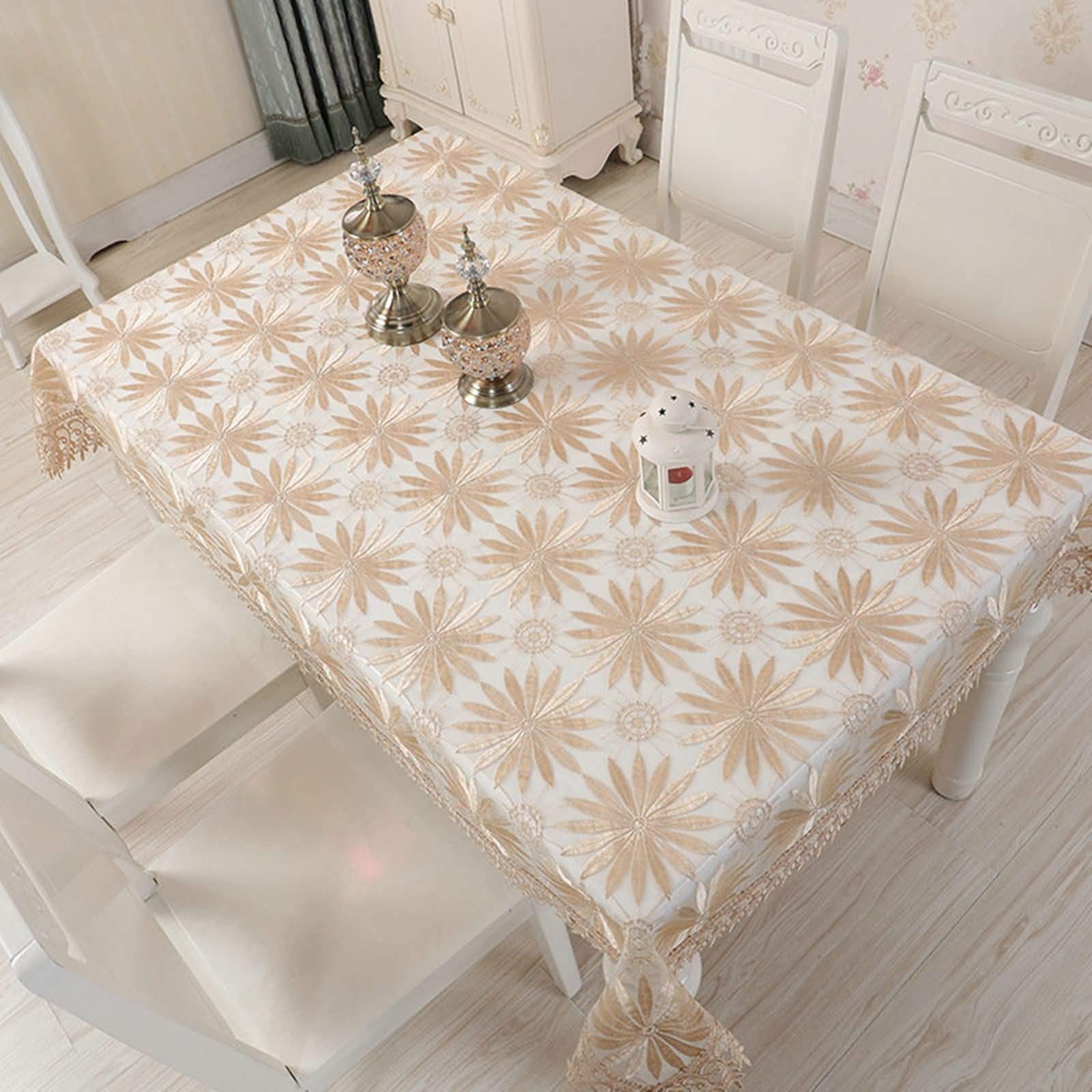 Mantel Antimanchas y Lavable Rectangular Caqui Mesa, Bordado de Flores, de Poliéster Fácil de Limpiar, 110 x 160 cm, Mantel para Patio