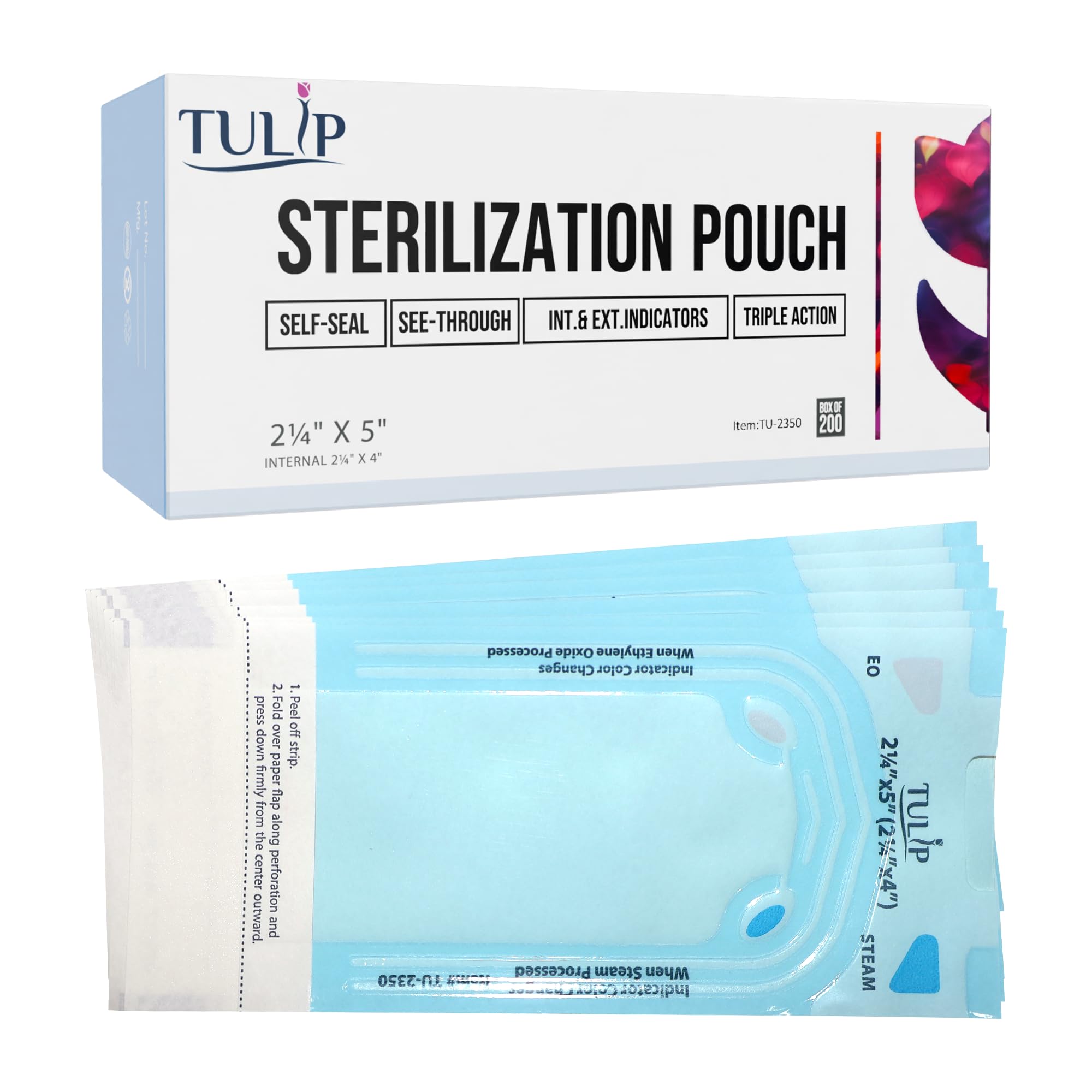 Self Sealing Sterilization Pouch 3.5" x 5.25" (200 Pack) - Autoclave Sterilizer Bags for Clean Tools - Dental and Nail Sanitizer Packets by Tulip