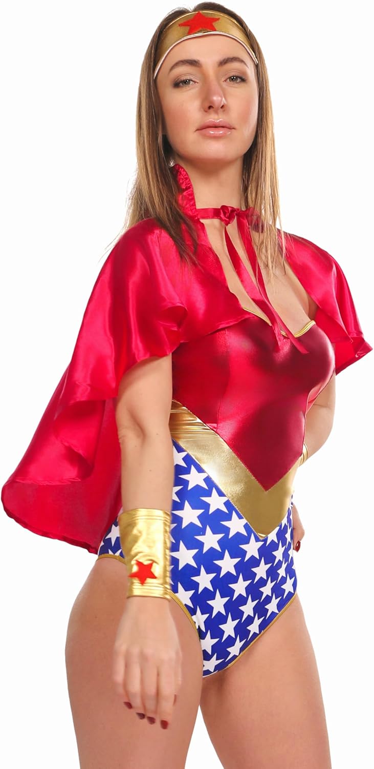 Maxim Party Supplies Super Empress Superhero Costume, 4-Piece Women's Set with Cape, Bodysuit, Headband, Cuffs, Outfit - Image 6