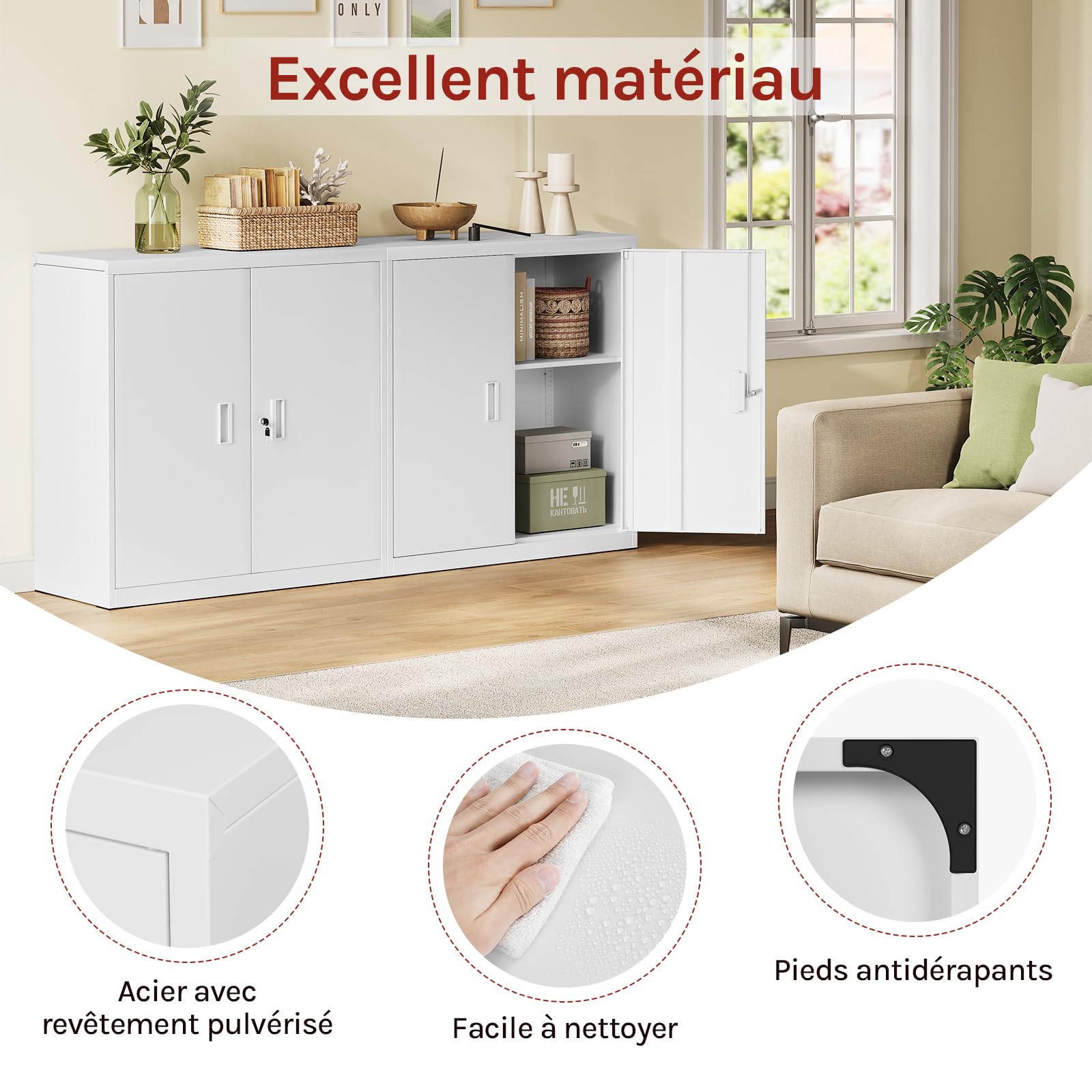 WOLTU Caisson Bureau, Armoire Bureau Métallique, Caisson de Rangement Verrouillable, avec Étagère Réglable, Meuble Rangement, Blanc