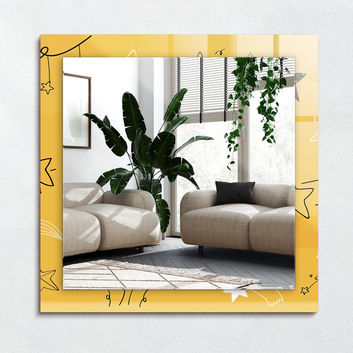 Miroir sans cadre 60x60 cm avec étoiles pour déco salon moderne