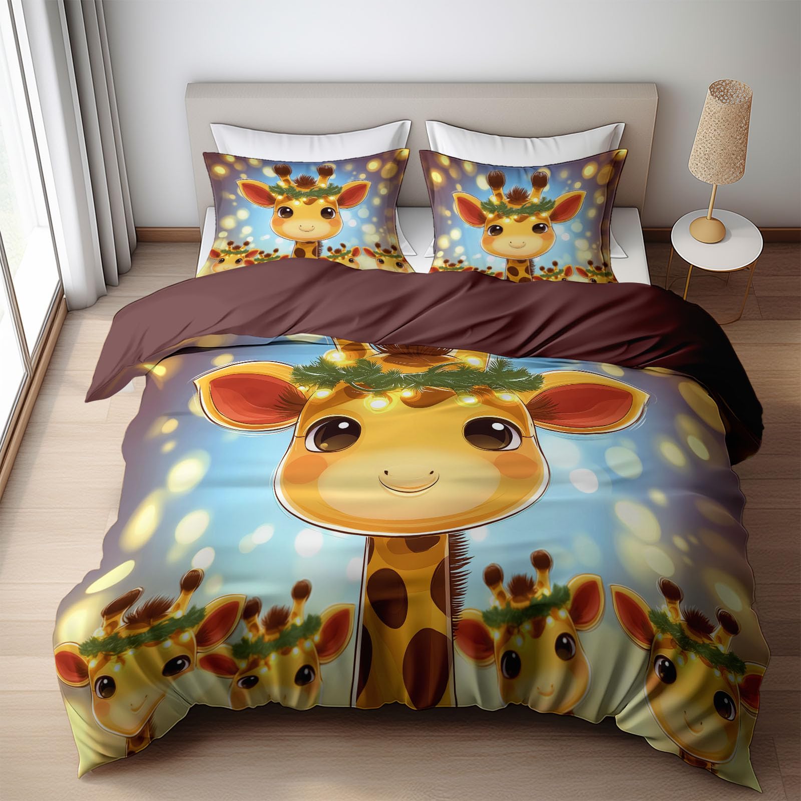 Juego de cama reversible con diseño de jirafa de dibujos animados