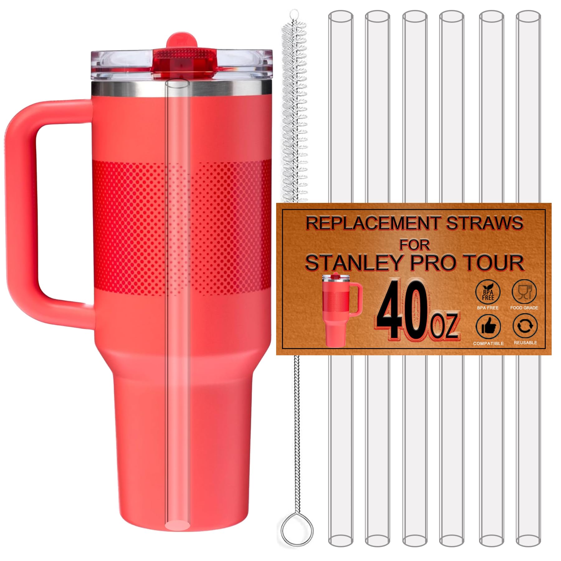 6-Pack Straws for Stanley Protour 40 OZ Tumbler, Replacement Straw for Stanley Quencher Pro Tour Flip Straw 40OZ Tumbler Accessories, Reusable,Dishwasher Safe,Food Safe,BPA Free,Clear