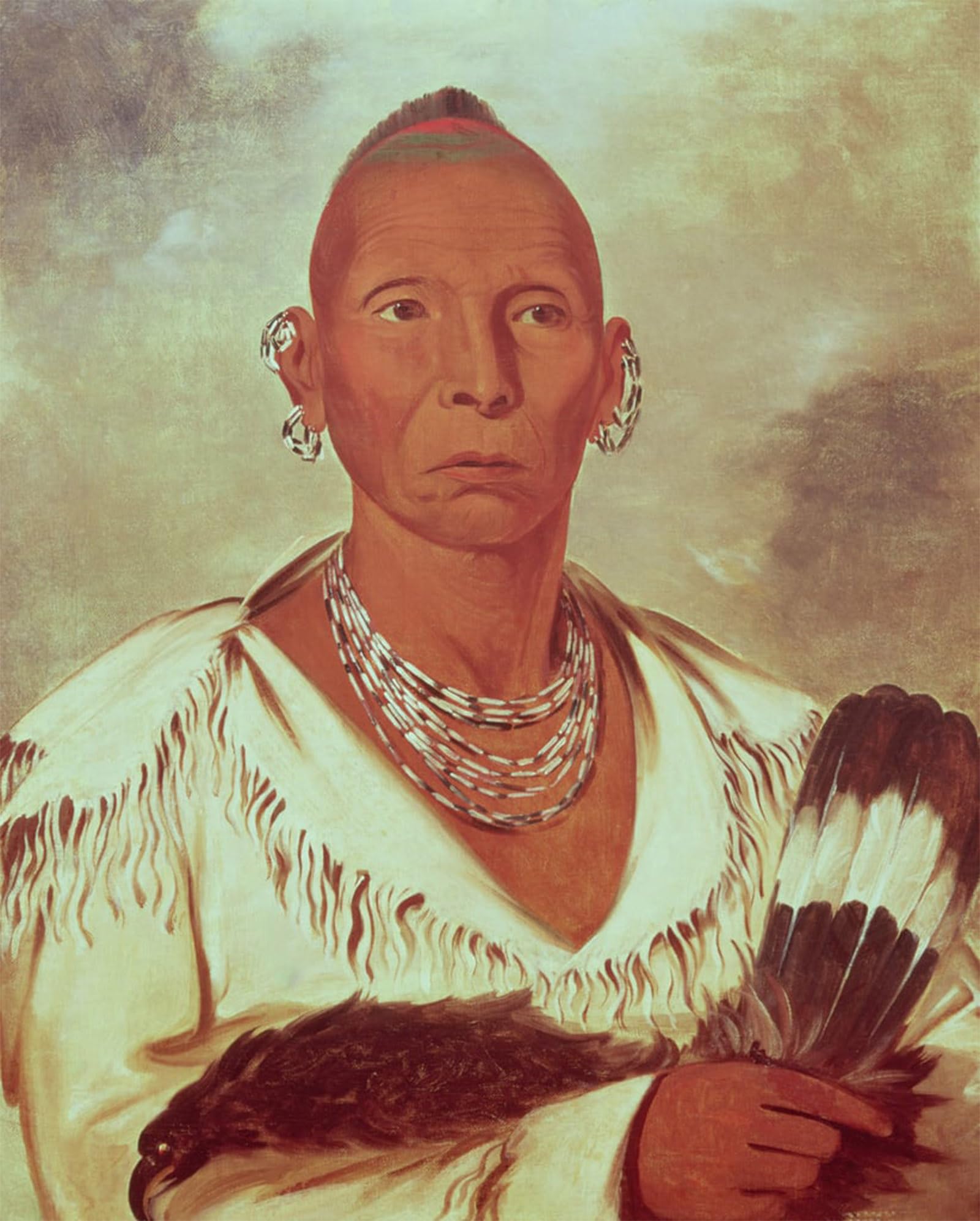 POSTERIIk Vintage Classic Picture Landscape Artwork Portrait of Black Hawk Indian Chief by George Catlin Portrait Canvas Painting for Office Home Decor 60x90cm