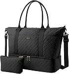HOTOR Travel Duffel Bag - Large Weekender Bags for Women, Carry On Bag with Shoe Compartment, Overnight Bag with Toiletry Bag for Travel Essentials and Travel Accessories, Black, 34.0 x 45.0 x 20.0 cm