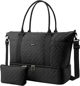HOTOR Travel Duffel Bag - Large Weekender Bags for Women, Carry On Bag with Shoe Compartment, Overnight Bag with Toiletry Bag for Travel Essentials and Travel Accessories, Black, 34.0 x 45.0 x 20.0 cm