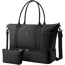 Travel Duffel Bag - Weekender Bags for Women, Gym Tote Bags with Shoe Compartment, Carry On Overnight Bag with Toiletry Bag for Travel Essentials and Travel Accessories, Black, 13.4"&times;17.3"&times;7.9"