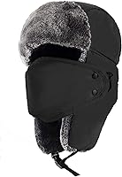 mysuntown Unisex Trapper Ushanka Winter Hat with Ear Flaps, Removable Windproof Mask - Warm Russian Bomber for Cold Weather