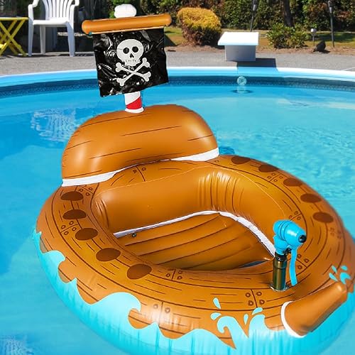 Miniatura 3 de BigMouth Pirate Ship Water Blaster - Flotador inflable para piscina con pistola de agua alimentada con piscina para niños, juguete de piscina