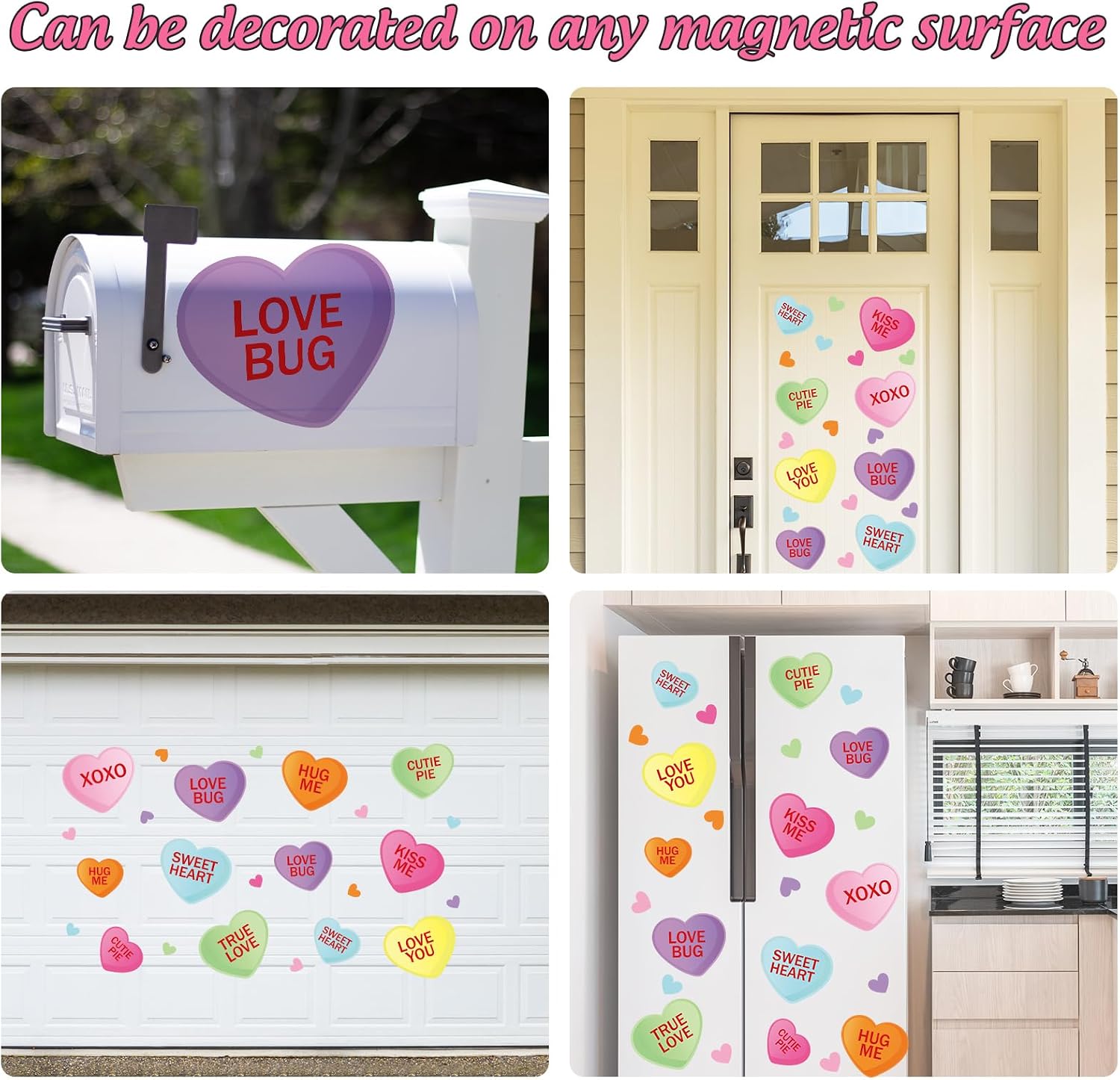 JarThenaAMCS 24Pcs Valentine's Day Garage Door Magnets Colorful Conversation Heart Magnetic Refrigerator Stickers for Wedding Anniversary Party Home Decoration image 4