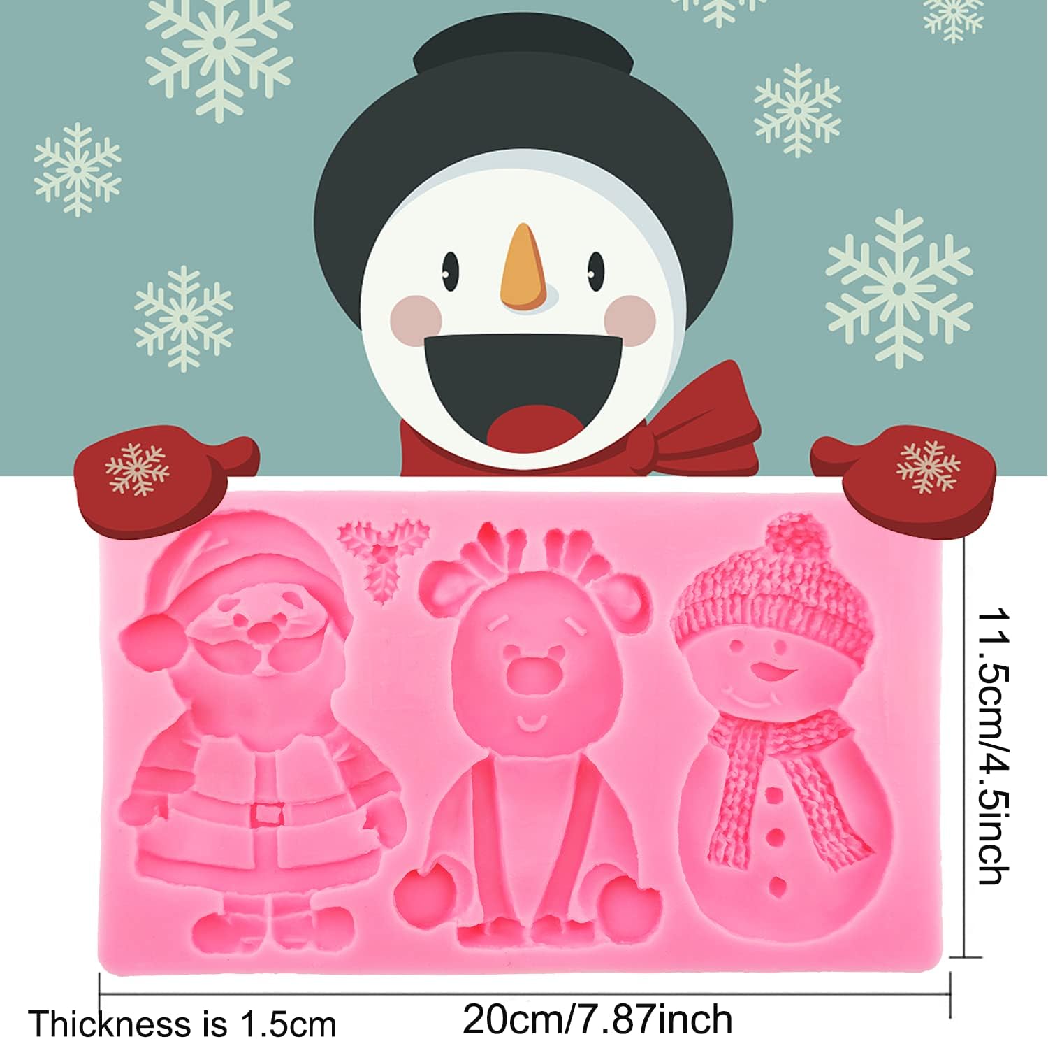 Christmas Silicone Molds Set - Santa Reindeer Snowman Chocolate Fondant Molds For Baking Decorations