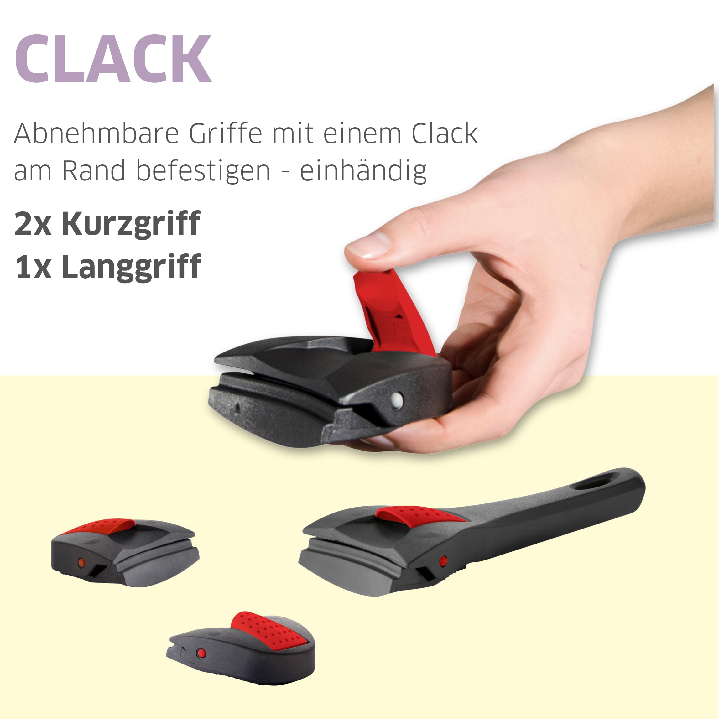 Topfset 12-tlg, abnehmbarer Griff, Edelstahl 18/10 | Das 12-teilige Set umfasst 3 Töpfe, 3 Griffe und 6 Deckel – stapelbar, spülmaschinenfest und induktionsgeeignet