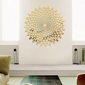 Azonee DIY Mirror Wall Stickers, Acrylic Sun Flower Mirror Wall Stickers, 3D Sunflower Self-Adhesive Removable Wall Art Decor DIY Round Acrylic Wall Decals for Home Living Room Bedroom Bathroom Decor
